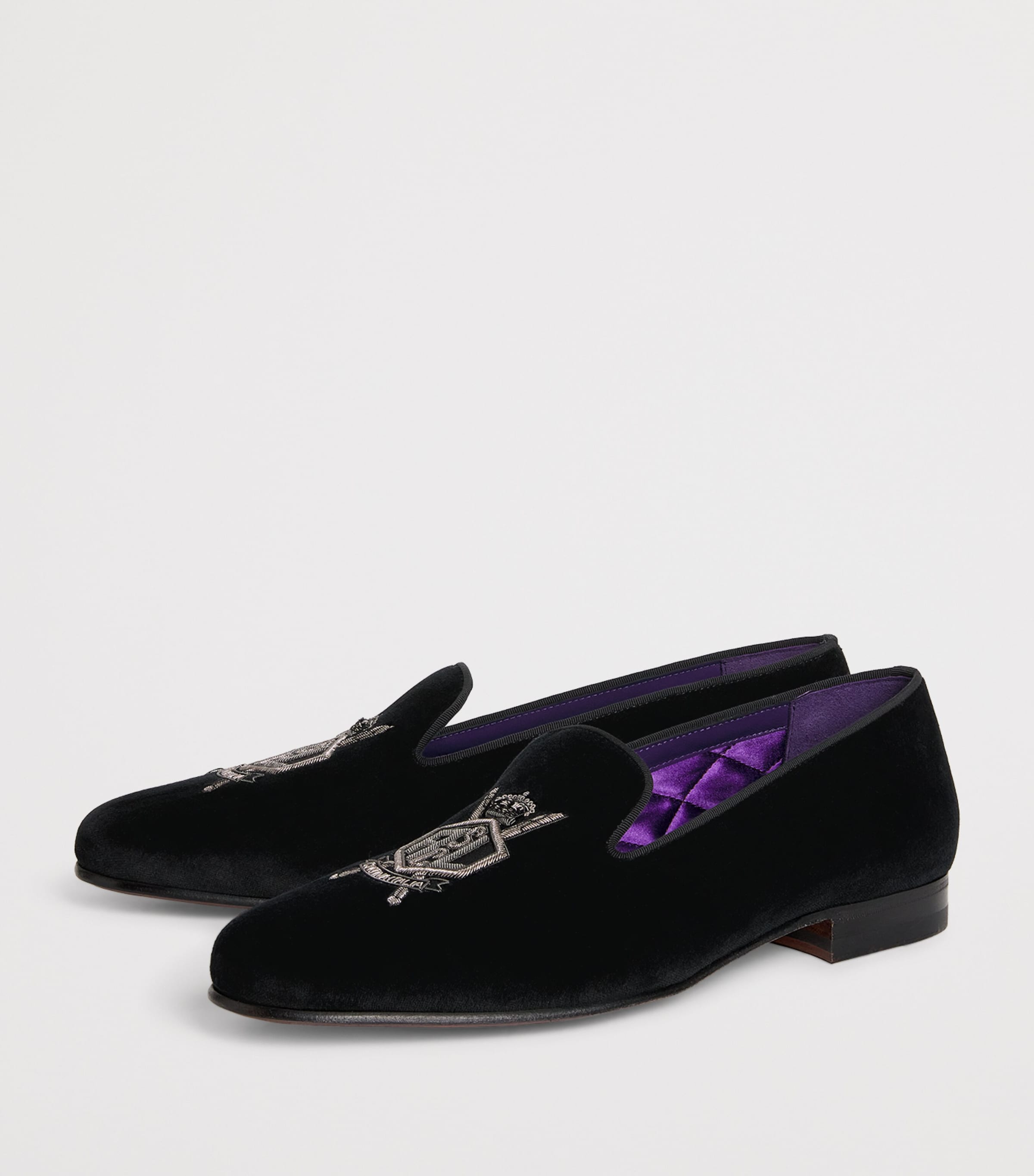 Velvet Crest-Embellished Slippers BLACK Image 3