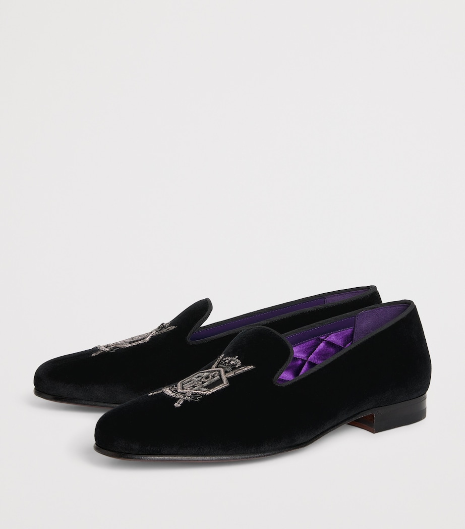 Velvet Crest-Embellished Slippers BLACK Image 3