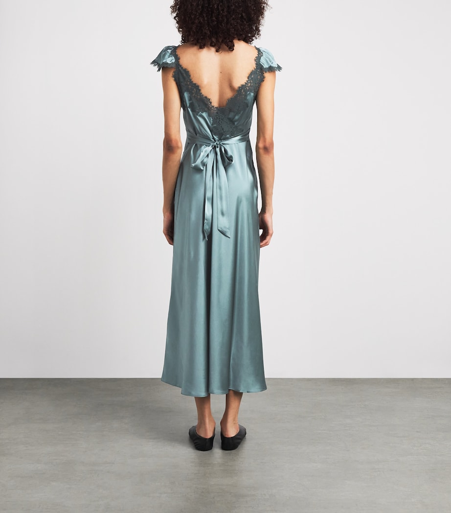 DÔEN Womens Silk Fiona Midi Dress Dulac Green Image 4