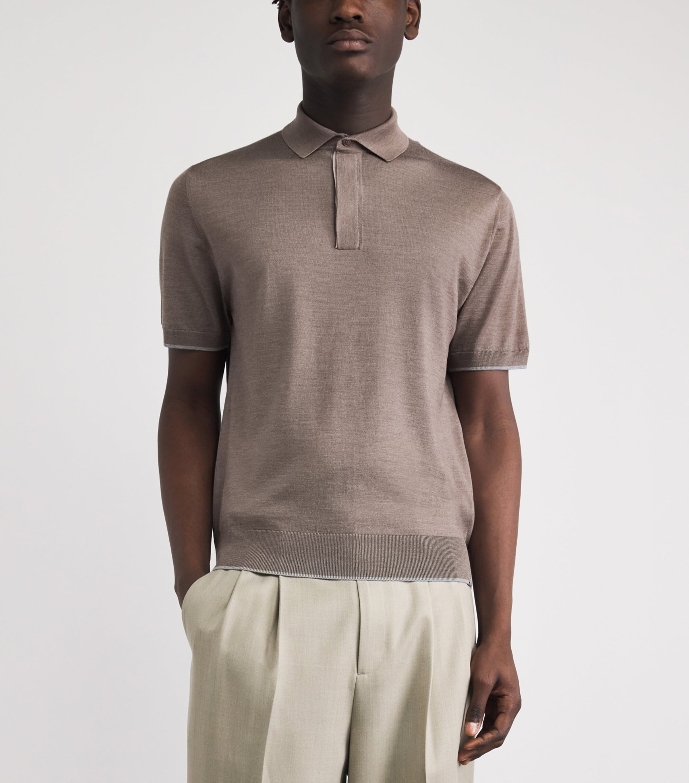 Paul & Shark Mens Wool-Silk Polo Shirt Hazelnut Image 4