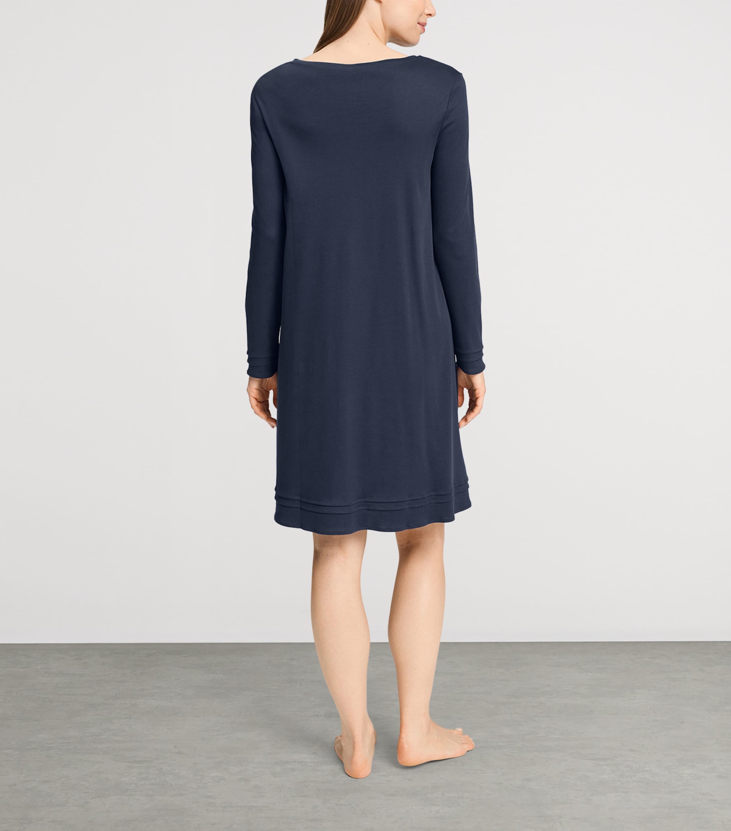 Hanro Womens Cotton Long-Sleeve Nightdress Deep Navy Image 5