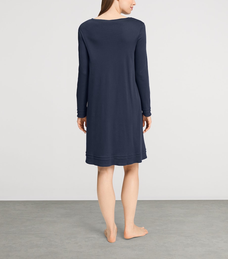 Hanro Womens Cotton Long-Sleeve Nightdress Deep Navy Image 5