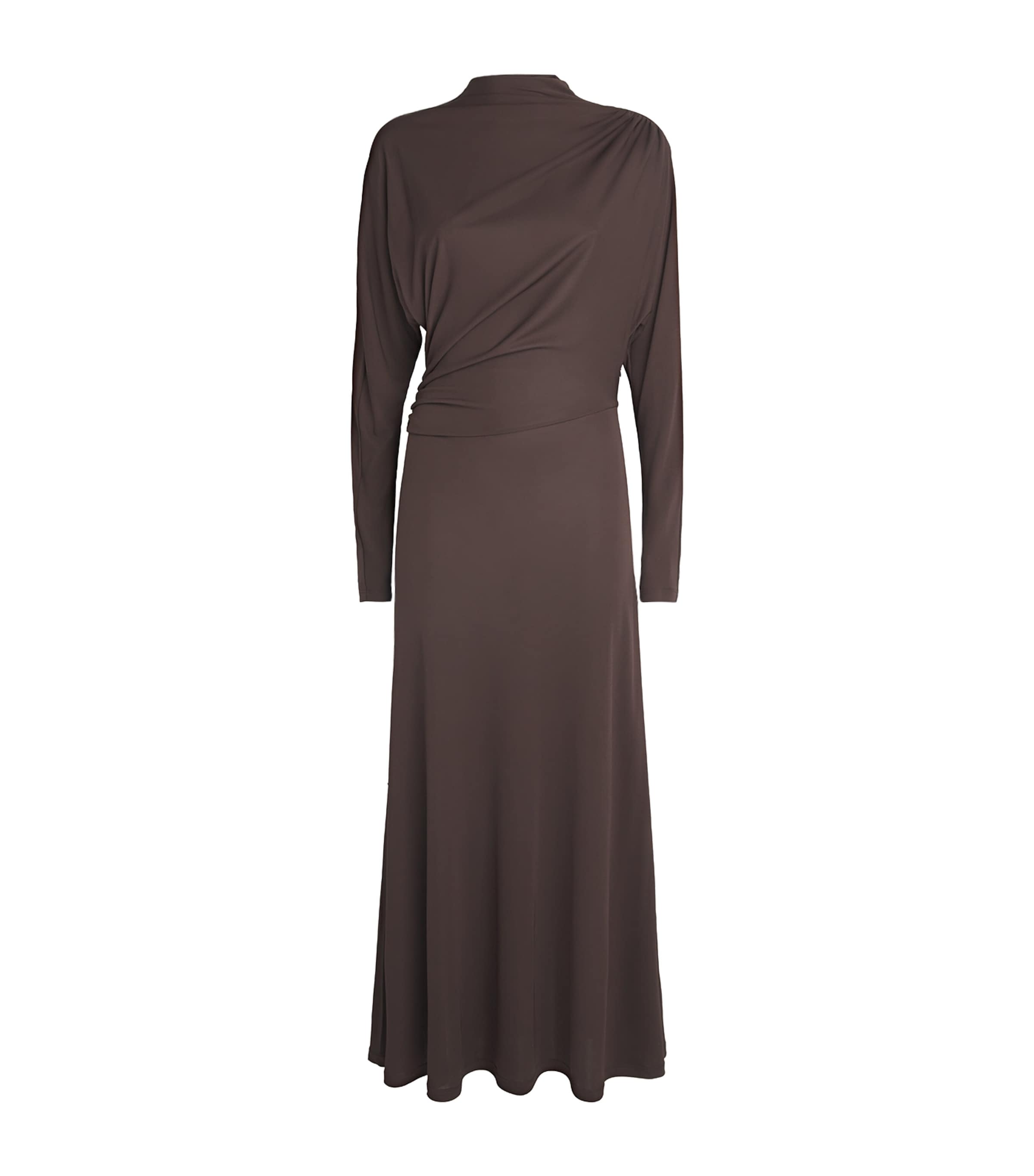 RETORI Womens Jersey Draped Maxi Dress Chocolate Image 1