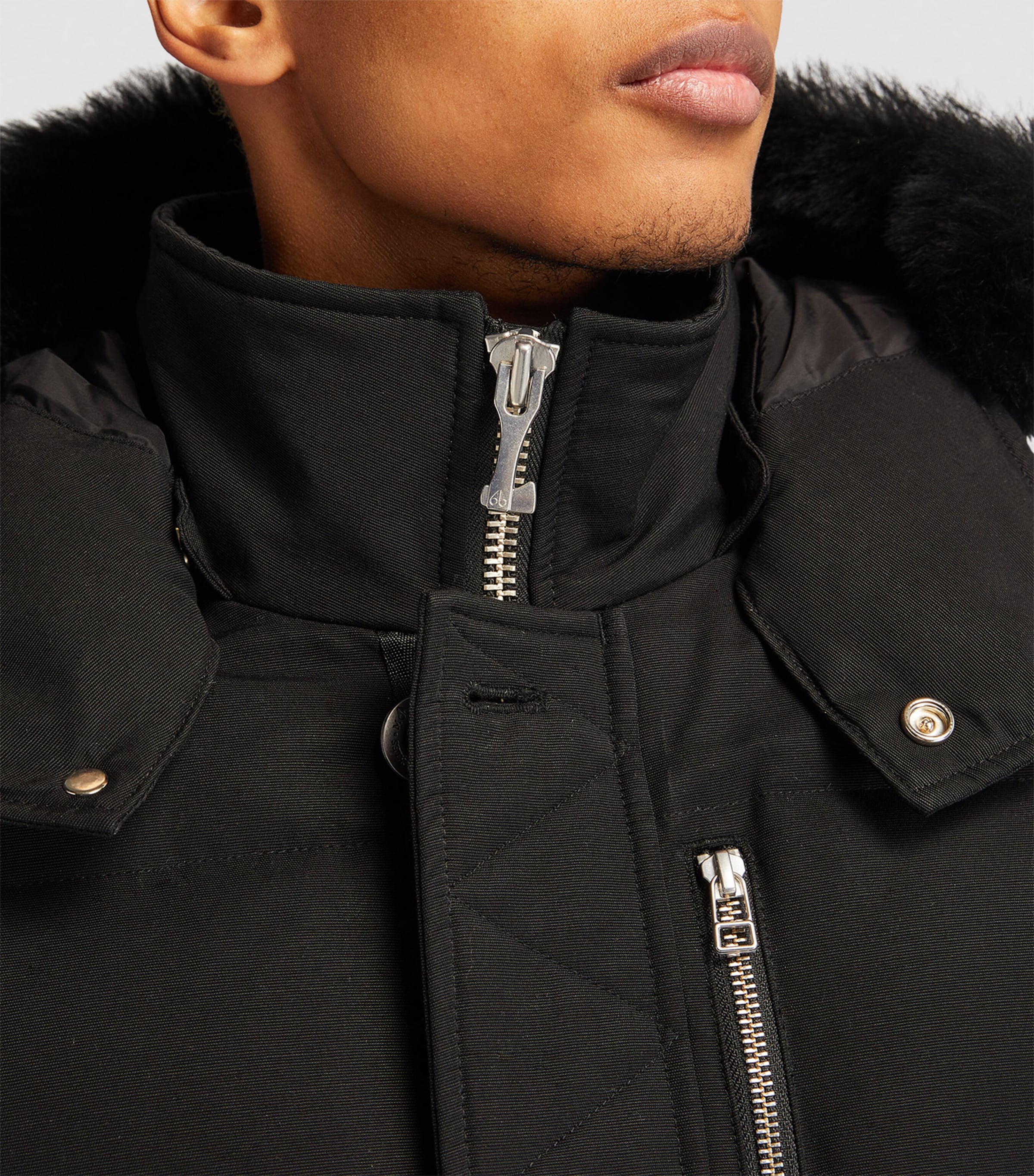 Shearling-Collar Puffer Jacket BLK W/BLK SH - 305 Image 6