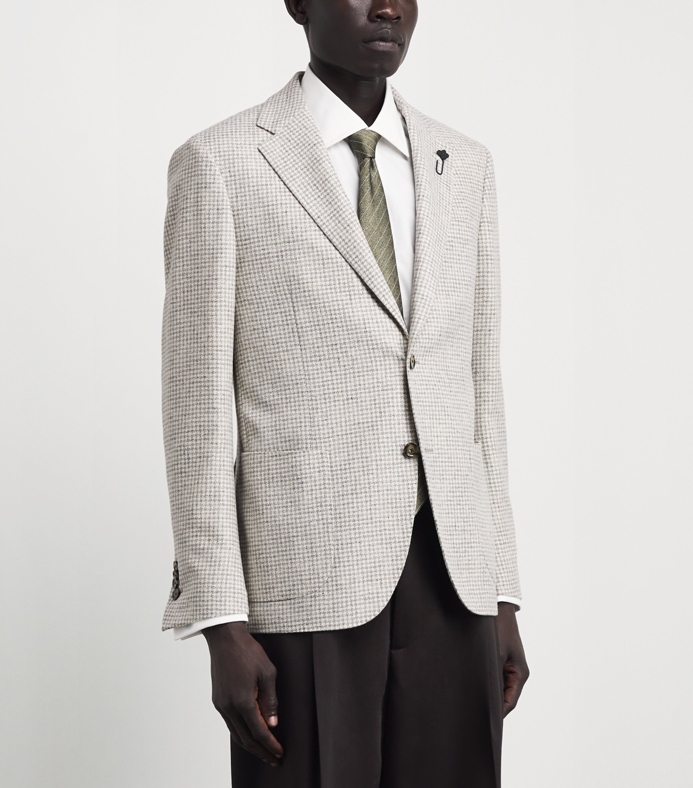 Lardini Mens Wool-Cashmere Check Blazer Pdp Grey/white Image 4