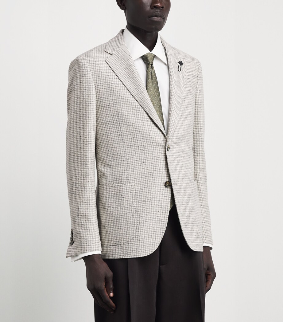 Lardini Mens Wool-Cashmere Check Blazer Pdp Grey/white Image 4