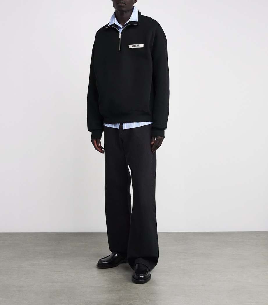 Cotton Logo Quarter-Zip Sweater 990-BLACK Image 2