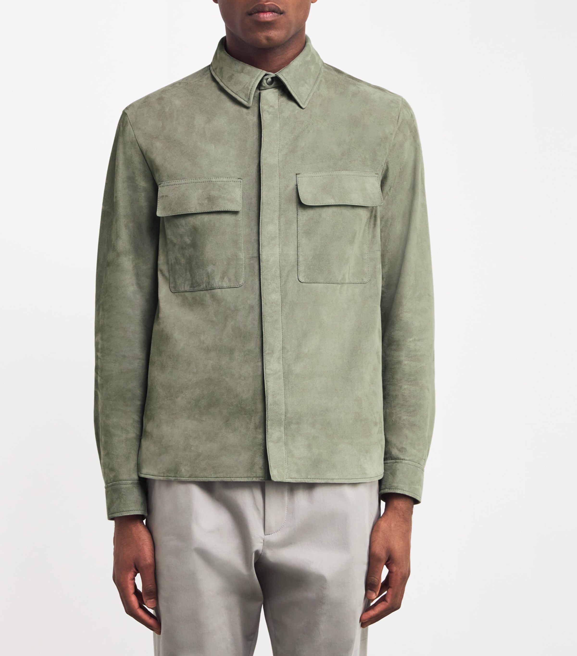 Agnona Mens Suede Overshirt Sage Image 3