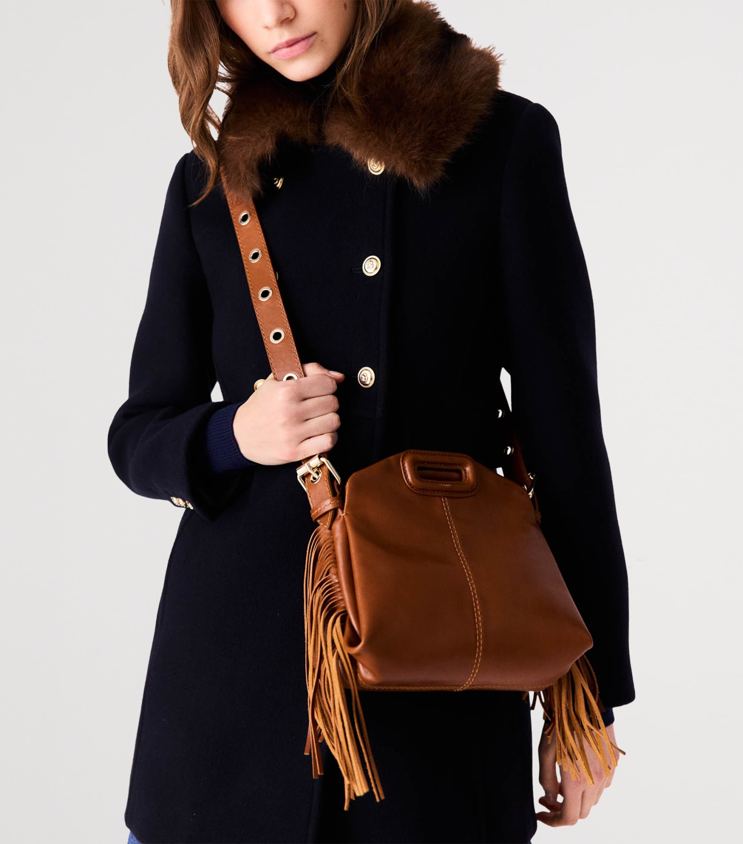 Maje Mini Leather Miss M Shoulder Bag Tobacco Image 4