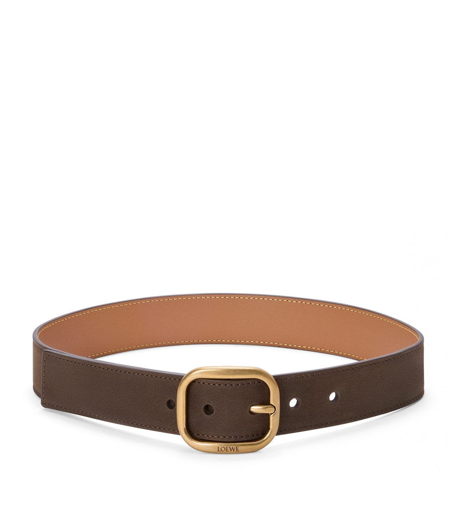 Leather Rounded-Rectangle Belt TUNDRA/VINTAGE GOLD Image 1