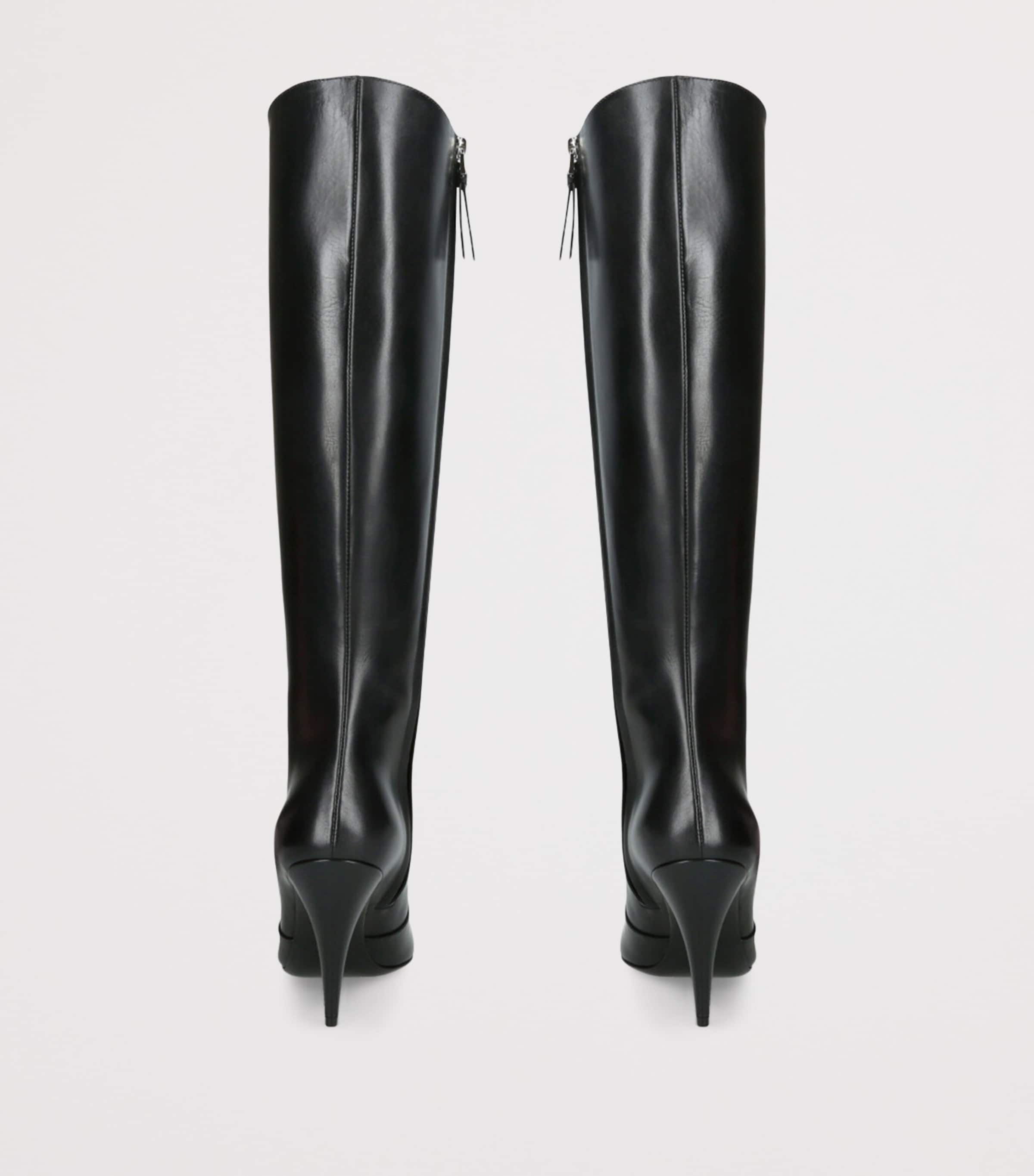Leather Square-Toe Knee-High Boots 95 BLACK Image 2