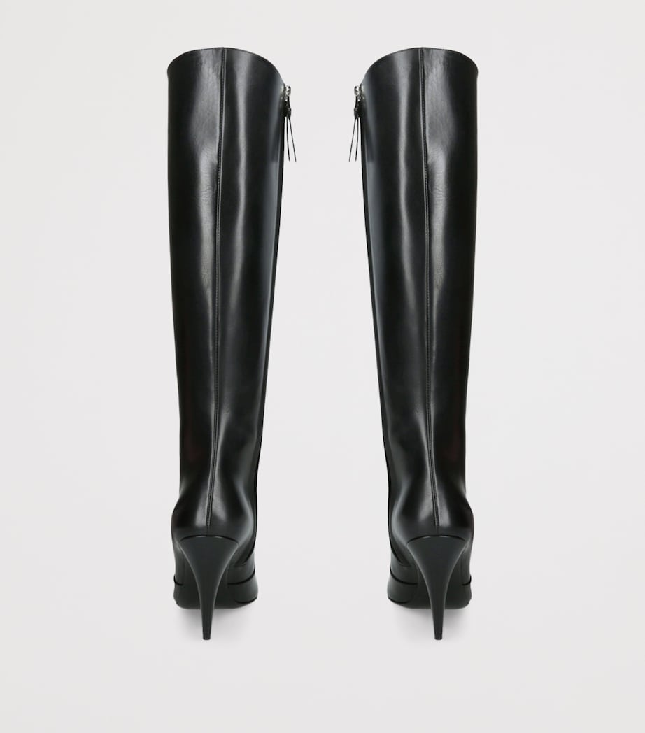 Leather Square-Toe Knee-High Boots 95 BLACK Image 2