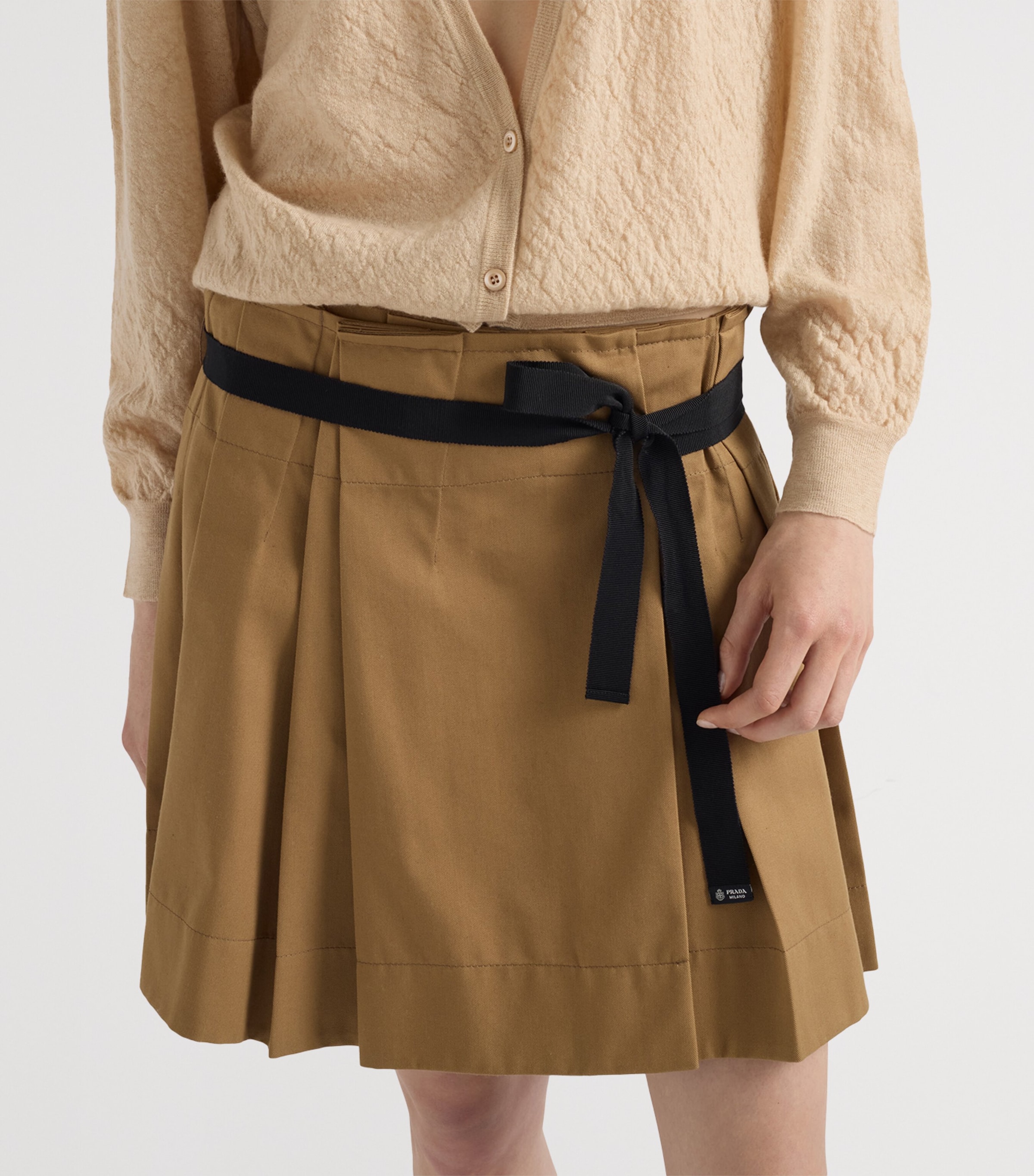 Prada Womens Gabardine Pleated Skirt Brown Image 3