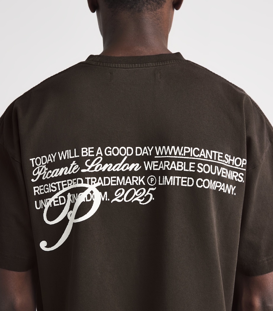 Picante Mens Organic Cotton Gallery Logo T-Shirt Brown Image 3