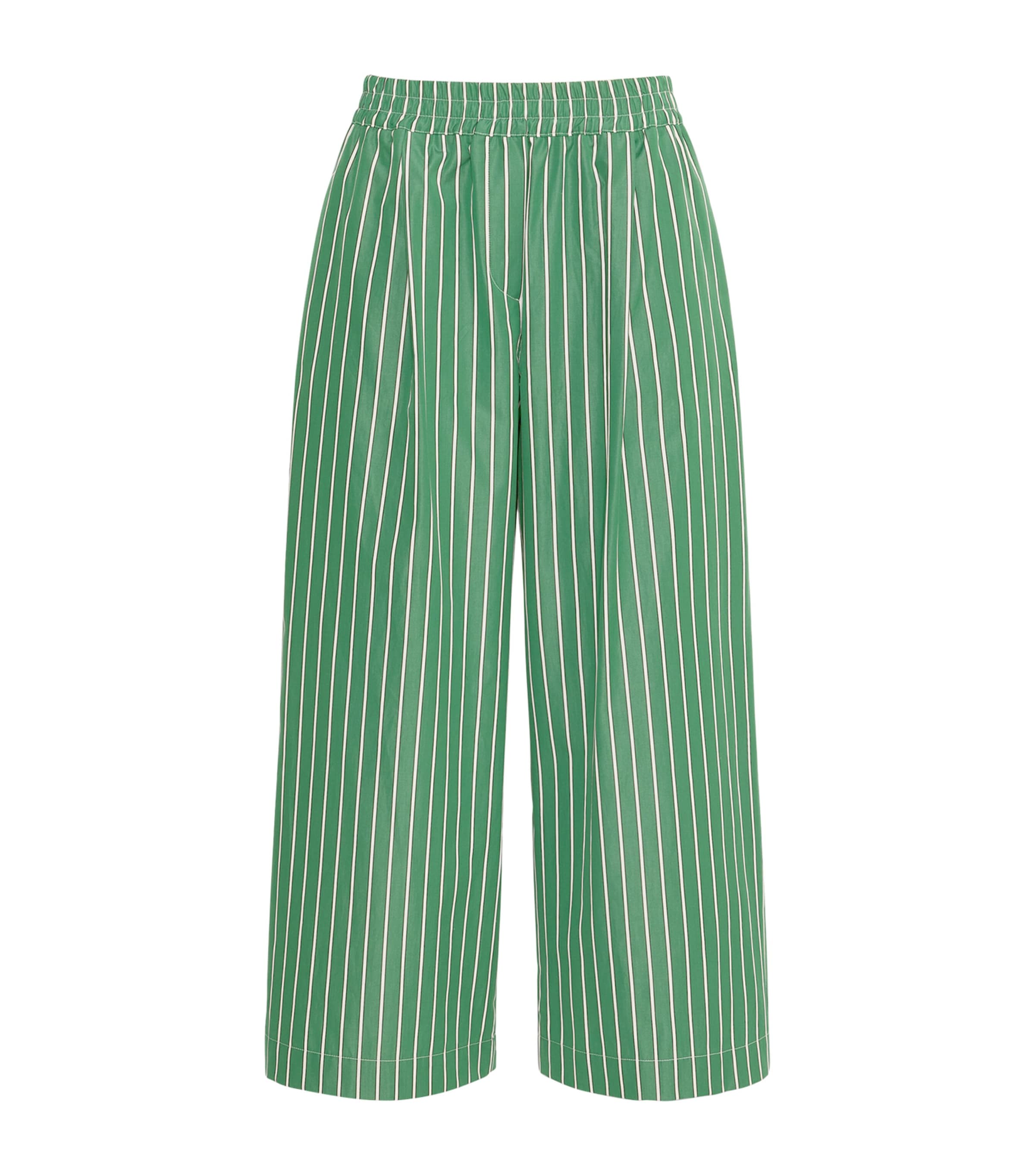 Weekend Max Mara Womens Cotton Striped Wide-Leg Trousers Green Image 1