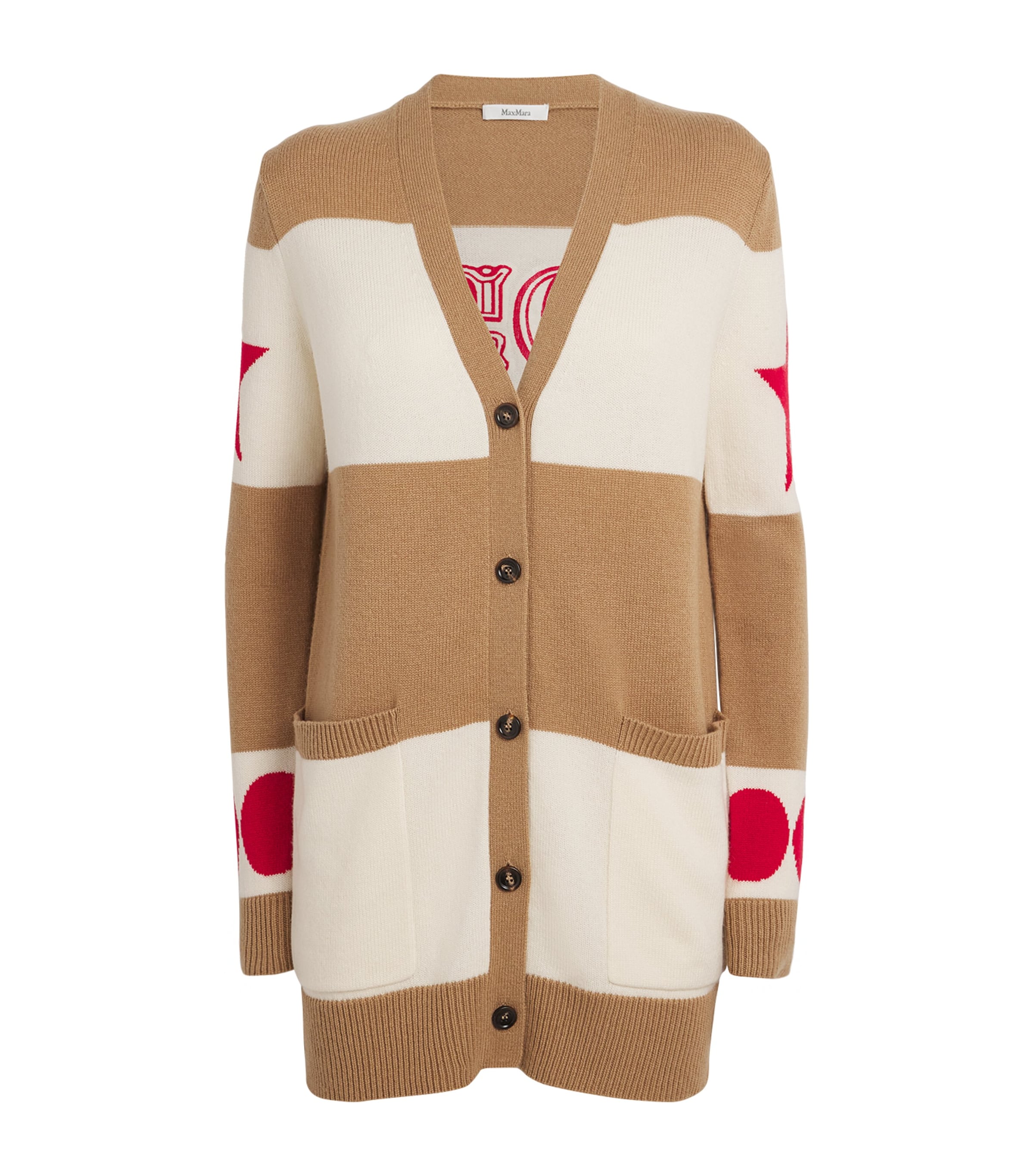 Max Mara Wool-cashmere Striped Cardigan In Beige