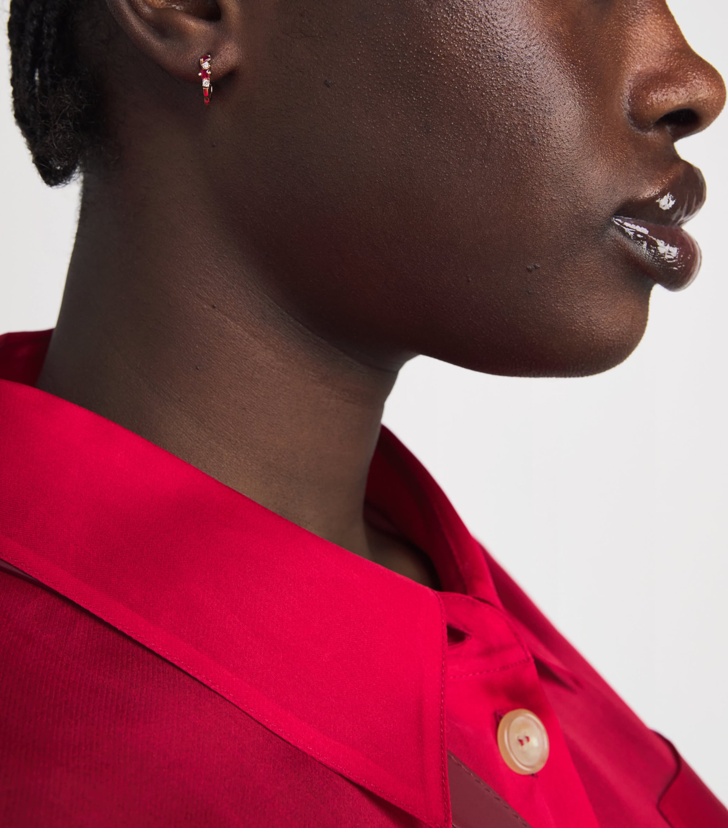 Rose Gold, Diamond and Ruby Princess Huggie Earrings 18K RG/R Image 2