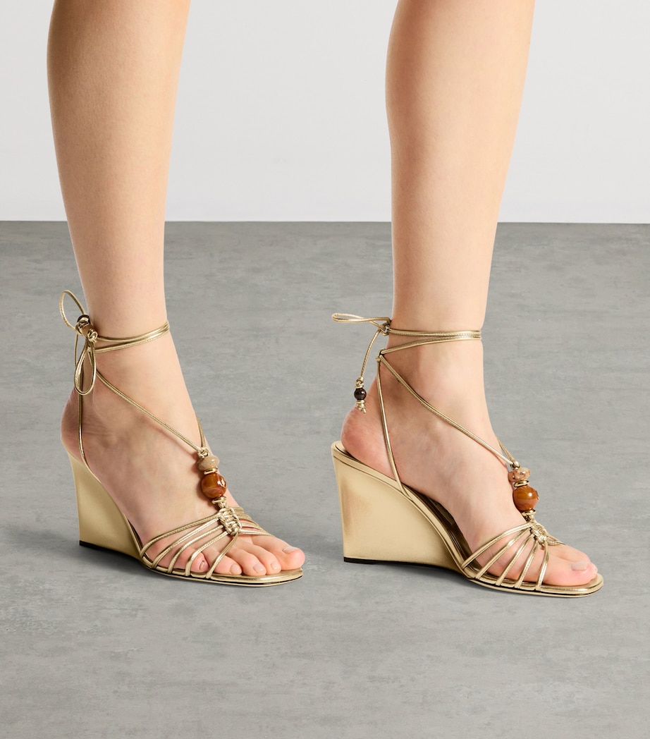 Jimmy Choo Lova 85 Metallic Leather Wedge Sandals Gold Mix Image 2