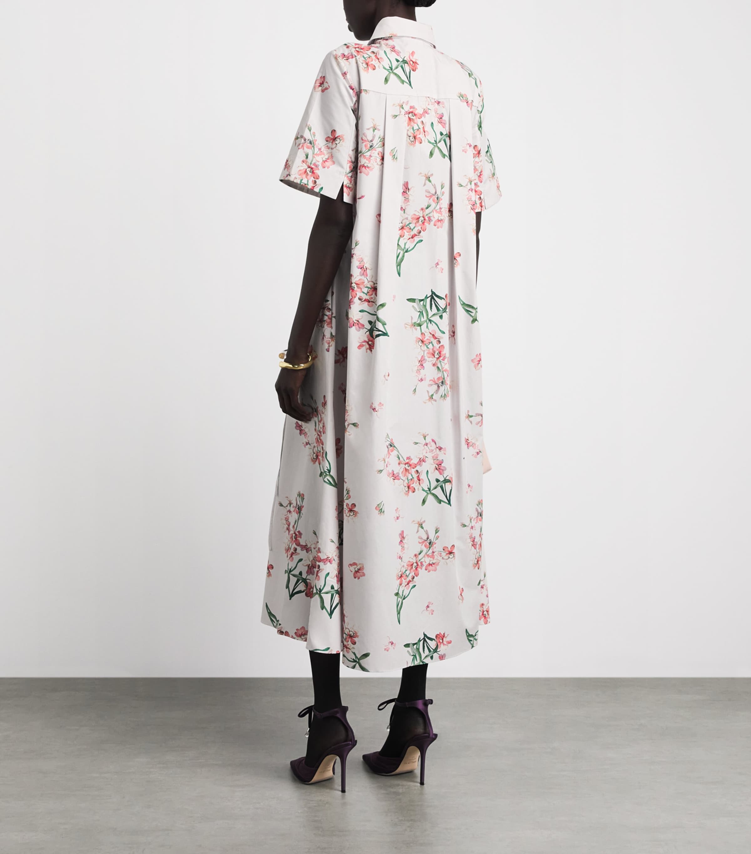 Erdem Womens Cotton Floral Midi Shirt Dress Paintd Orchd Ptl Pnk Image 4