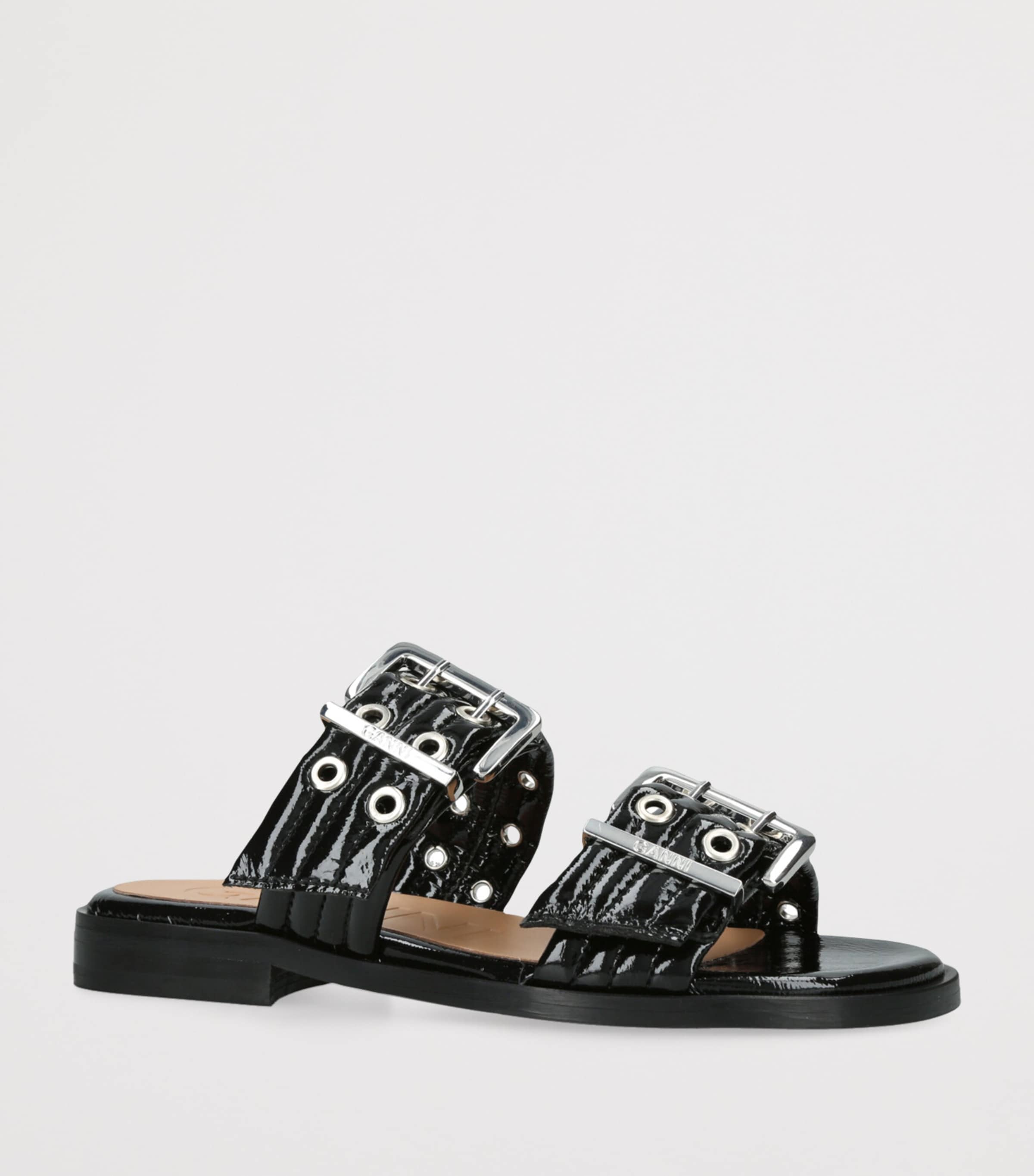 GANNI Leather Buckle Slides Black Image 3