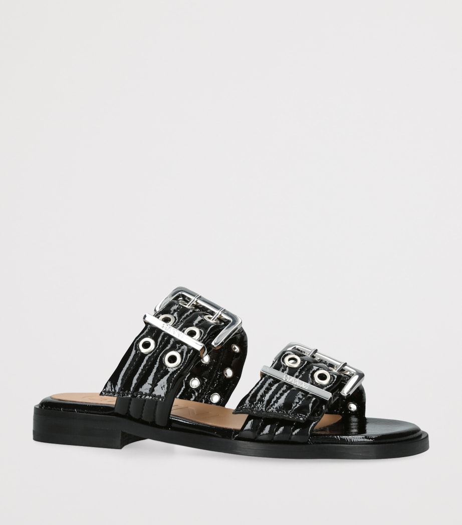 GANNI Leather Buckle Slides Black Image 3