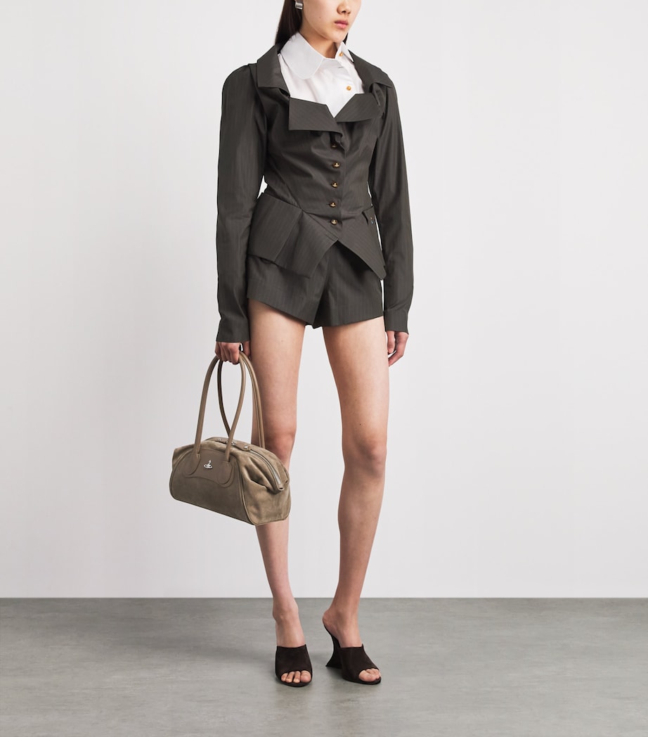 Vivienne Westwood Womens Cotton Pinstripe Elle Shorts Dark Khaki Image 2