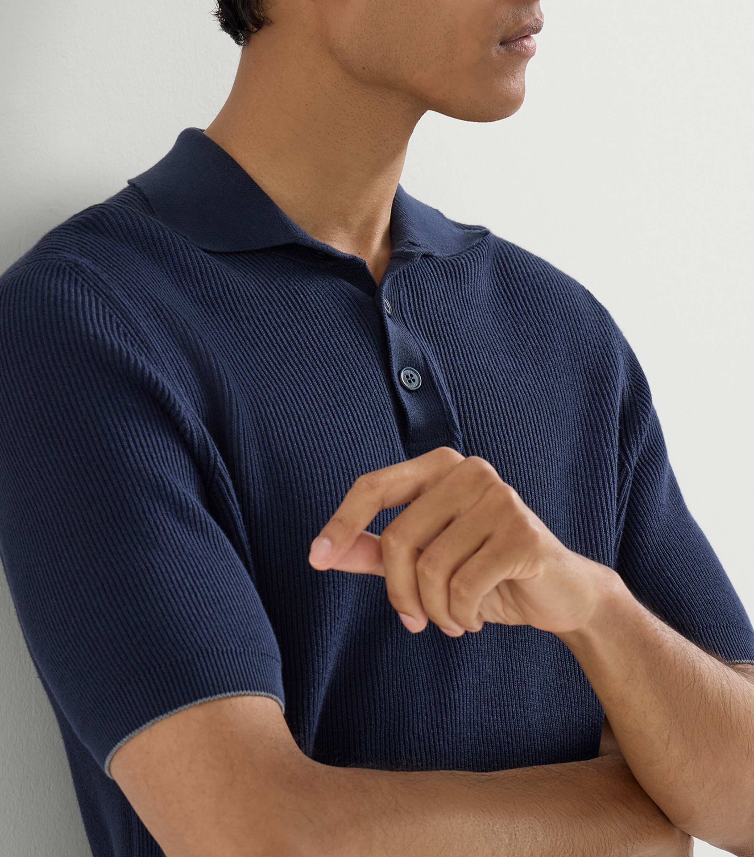 Brunello Cucinelli Mens Cotton Rib-Knit Polo Shirt Image 6