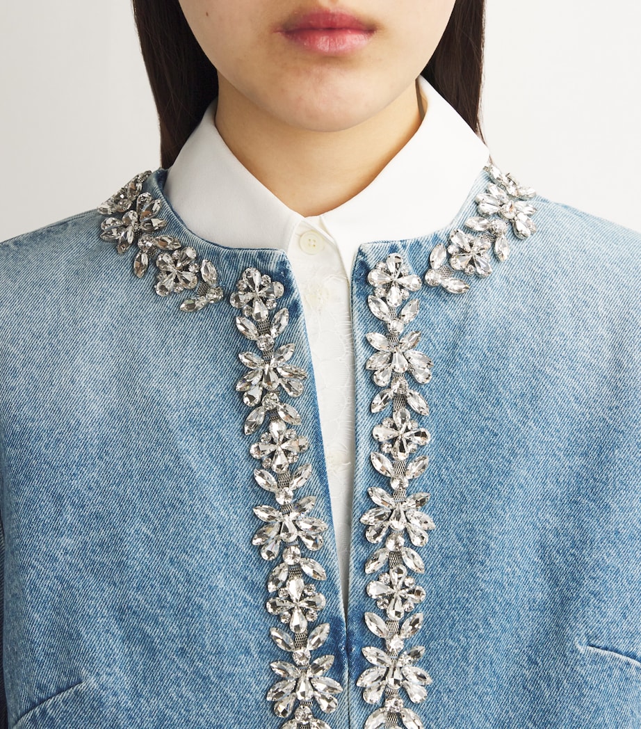 Zimmermann Womens Crystal-Embellished Denim Jacket Blumoonblue Moon Image 6