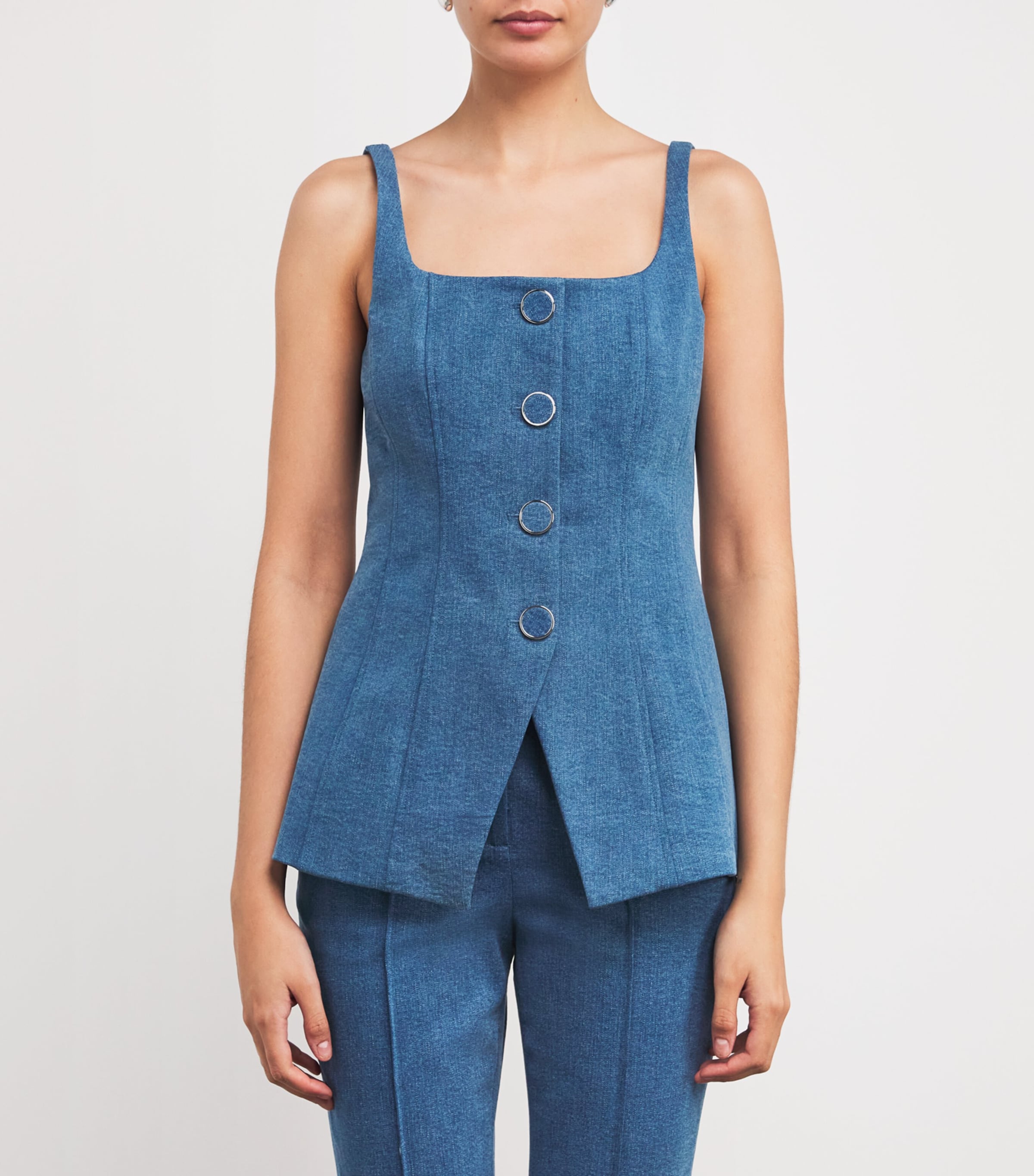 Veronica Beard Womens Denim Liana Tailored Top Sea Glare Image 3