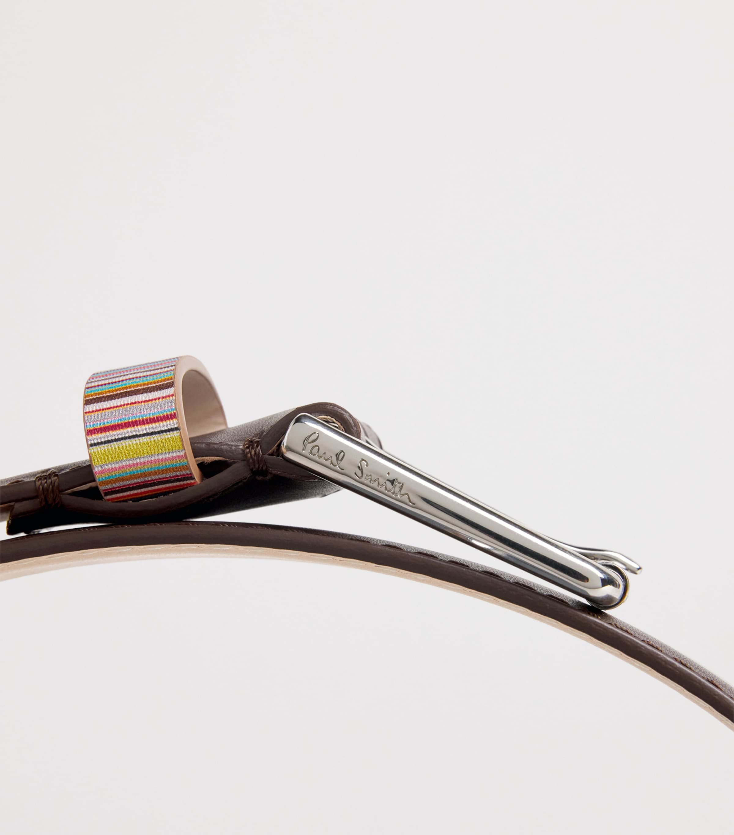 Leather Stripe Loop Belt BROWN Image 4