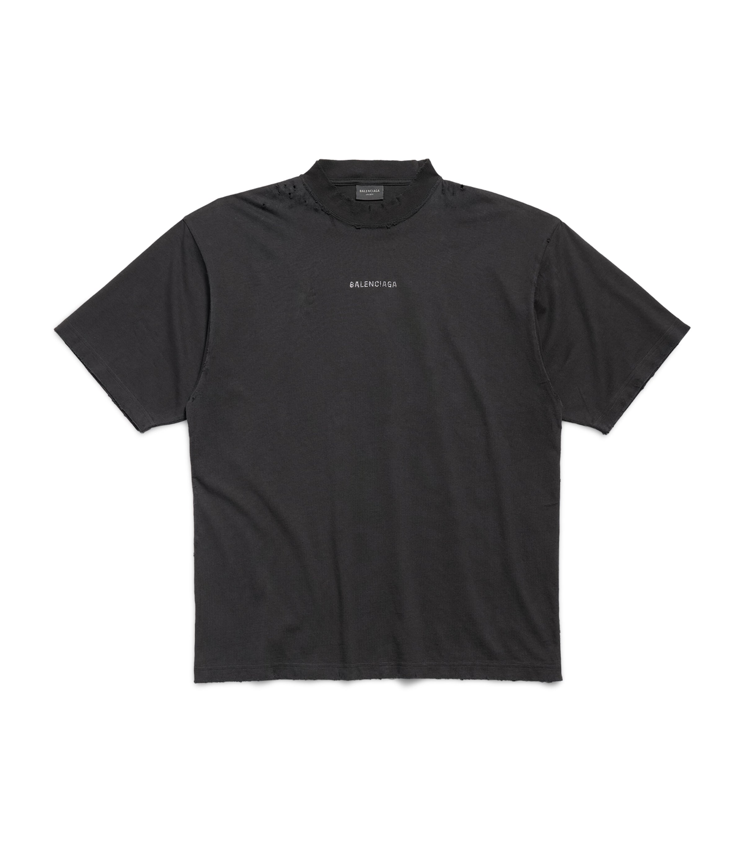 Shop Balenciaga Distressed Rhinestone-logo T-shirt In Black