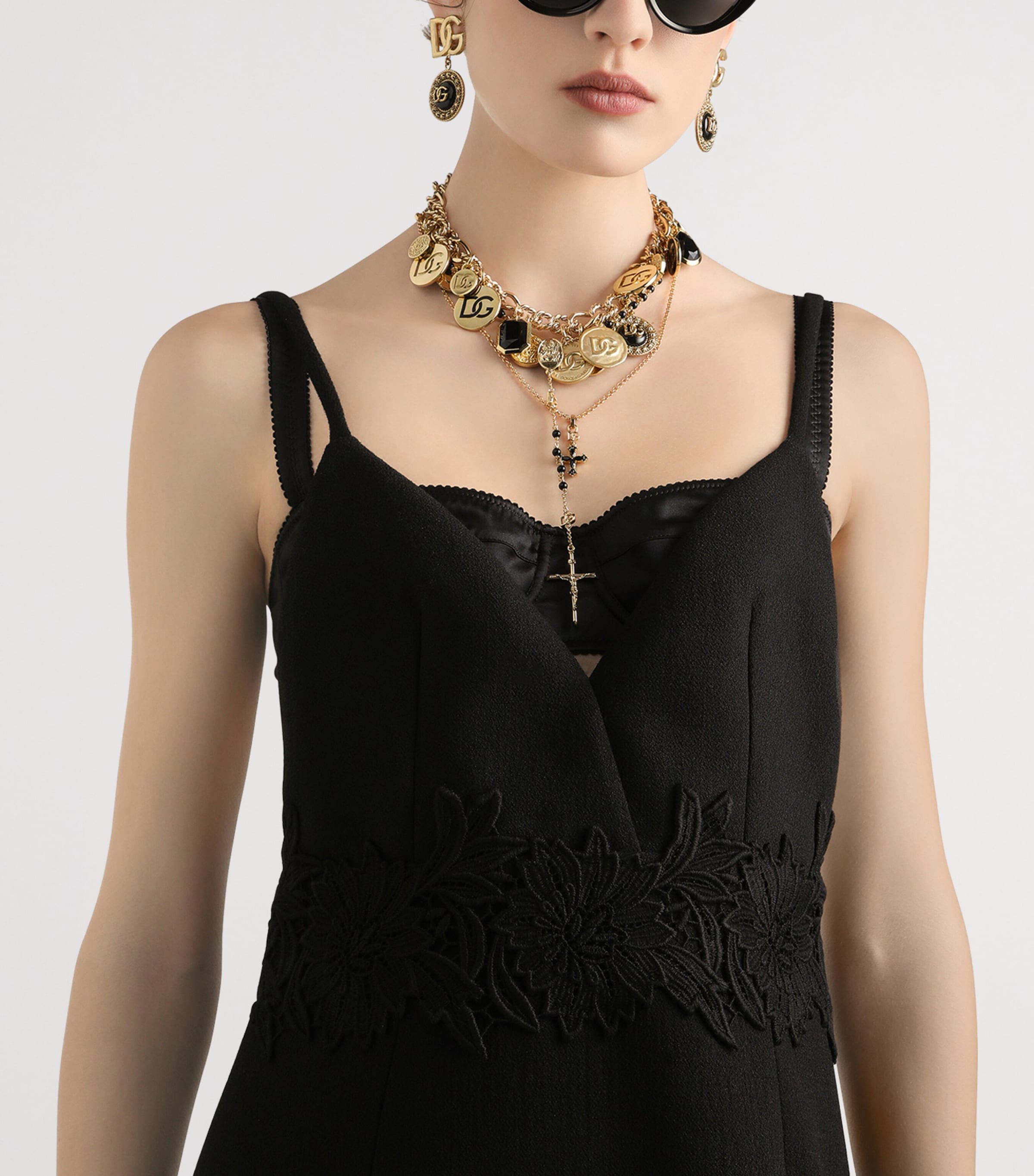 Floral-Appliqué Mini Dress N0000-BLACK Image 4