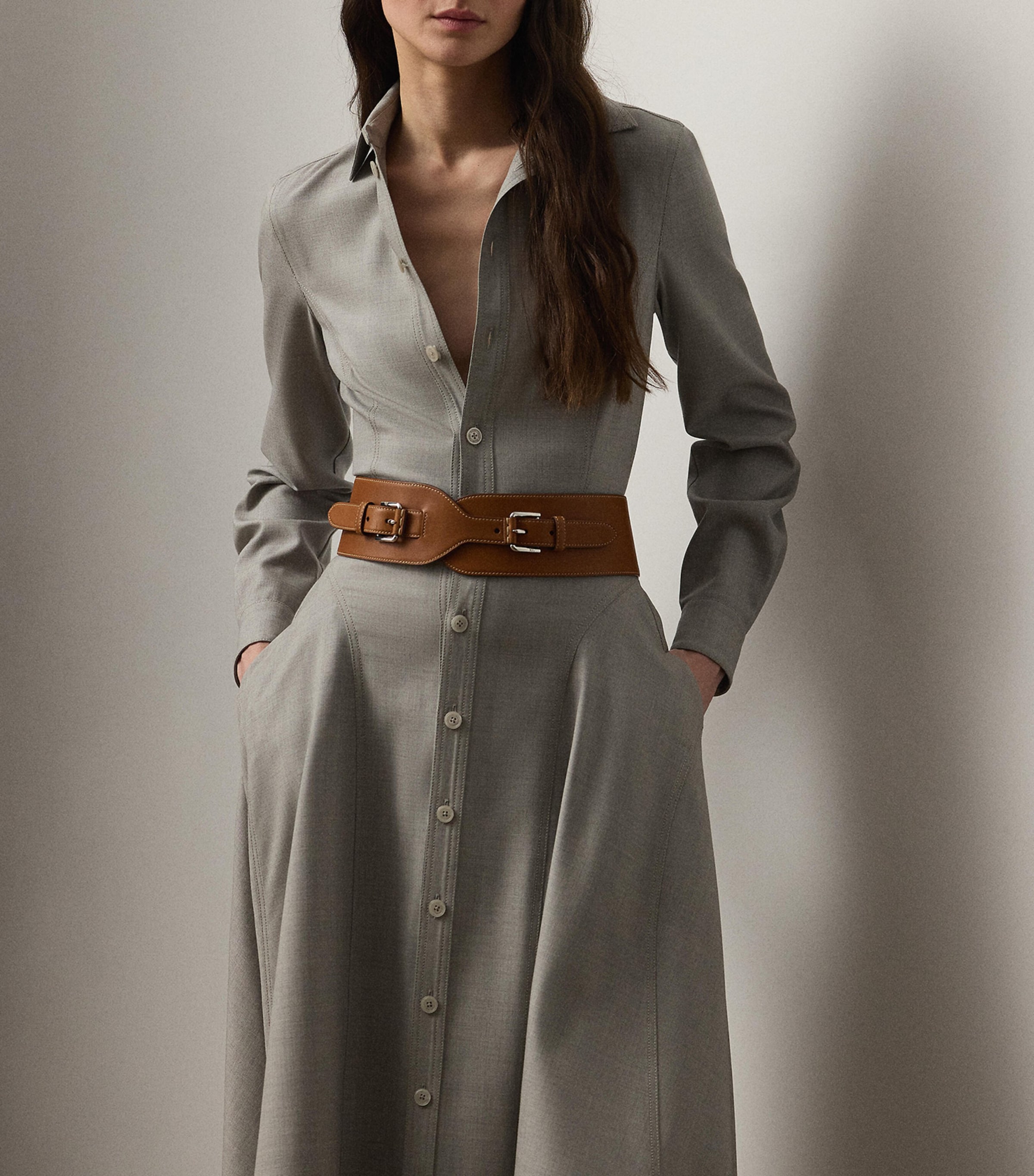Wool Belted Safford Midi Dress PEARL GREY MELANGE Image 2