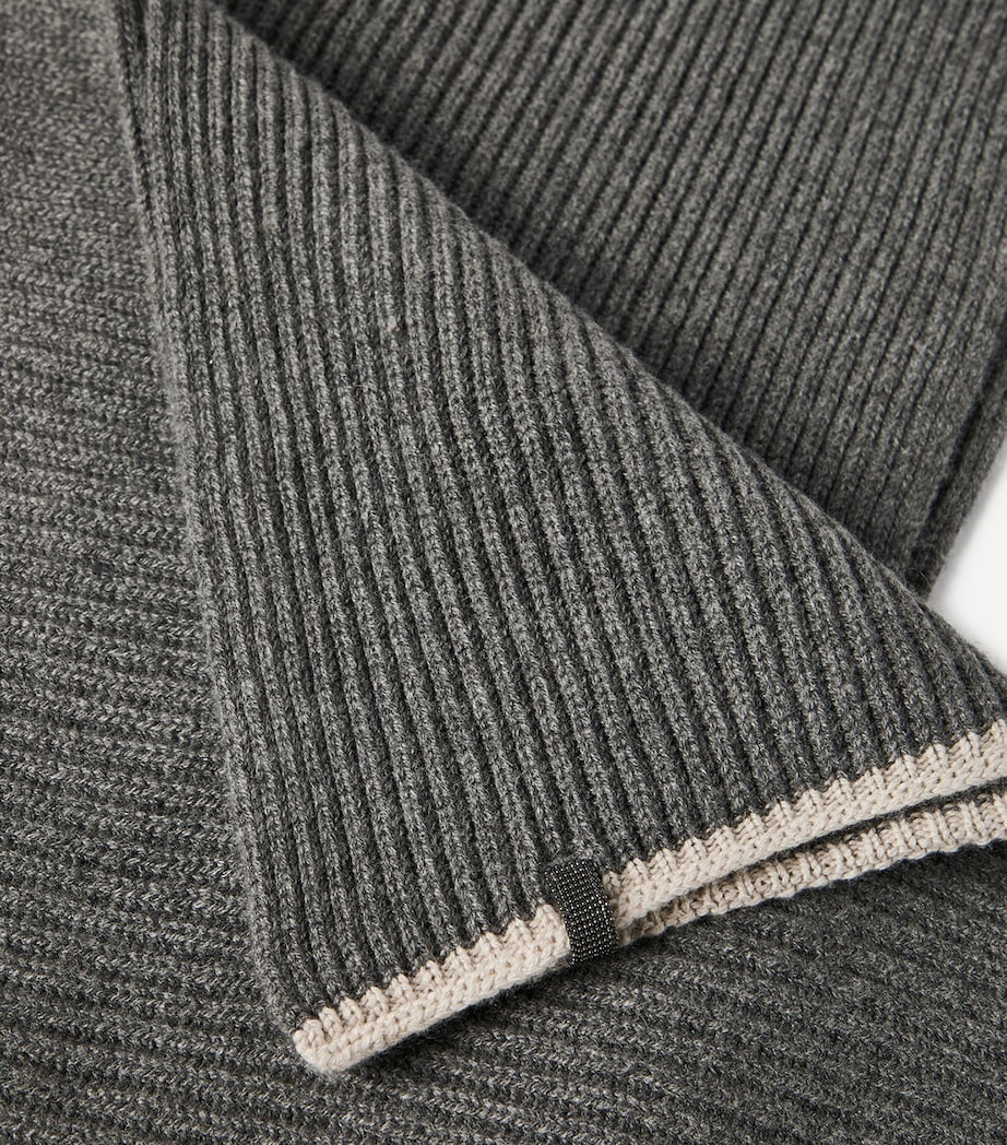 Brunello Cucinelli Cashmere Ribbed Monili-Detail Scarf Image 4