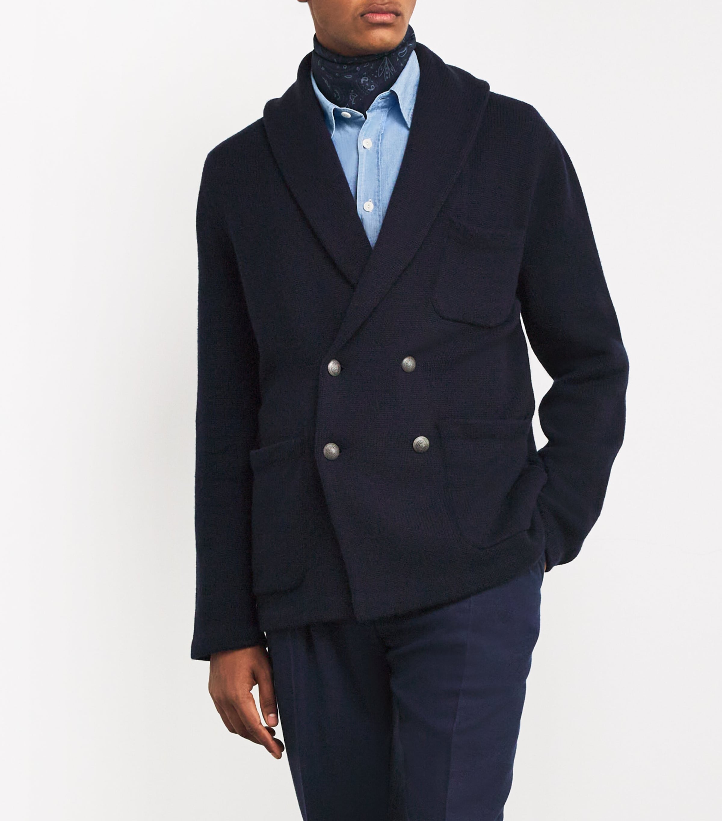 Mulberry Silk Paisley Pocket Square NAVY Image 2