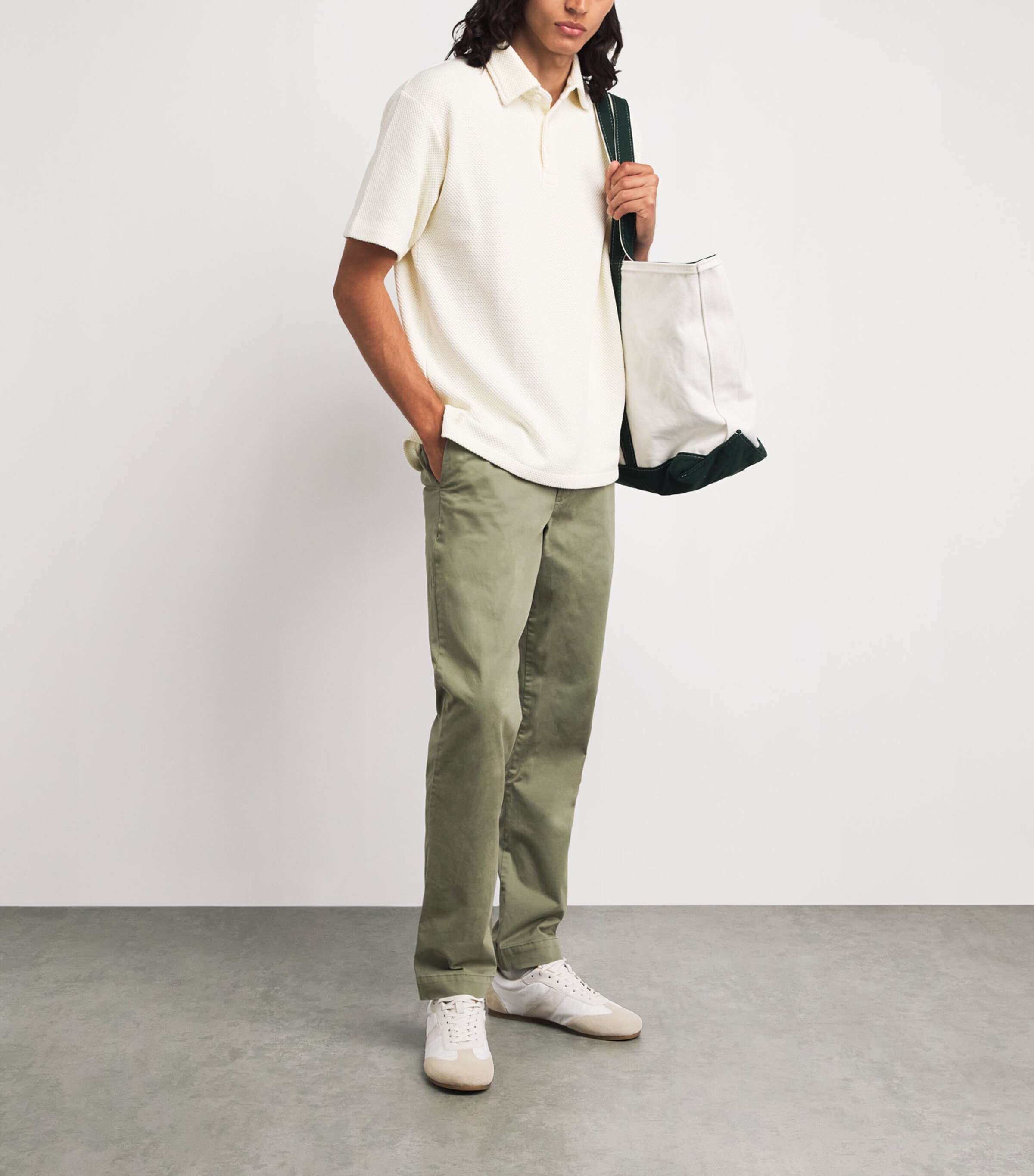 Polo Ralph Lauren Mens Piqué Textured Polo Shirt Pale Cream Image 2