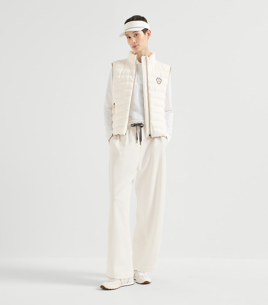 Brunello Cucinelli Womens Piqué Drawstring Straight Trousers White Image 2