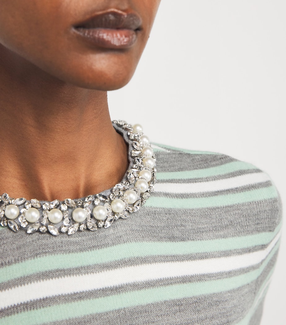 Crystal-Embellished Stripe T-Shirt GREY Image 6
