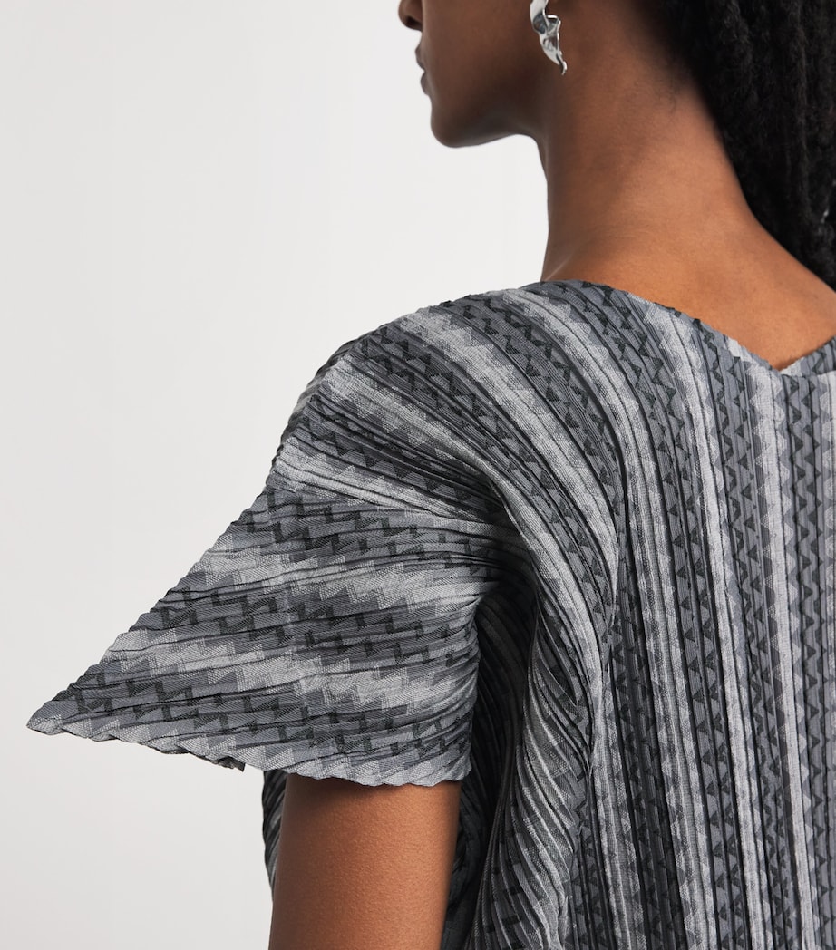 Pleats Please Issey Miyake Womens Cotton-Blend Zigzag Top Grey Image 3