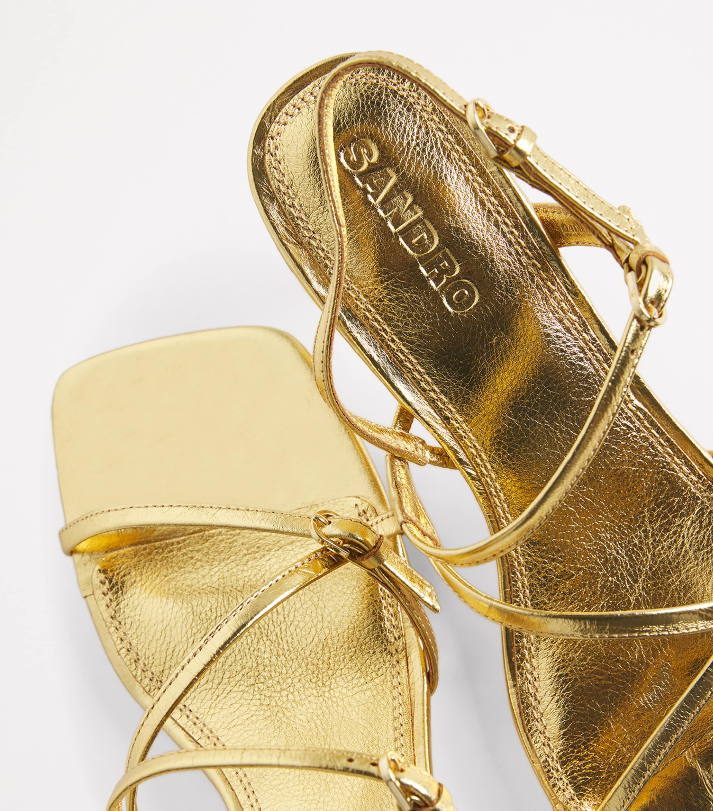 Metallic Leather Heeled Sandals 65 GOLD Image 7