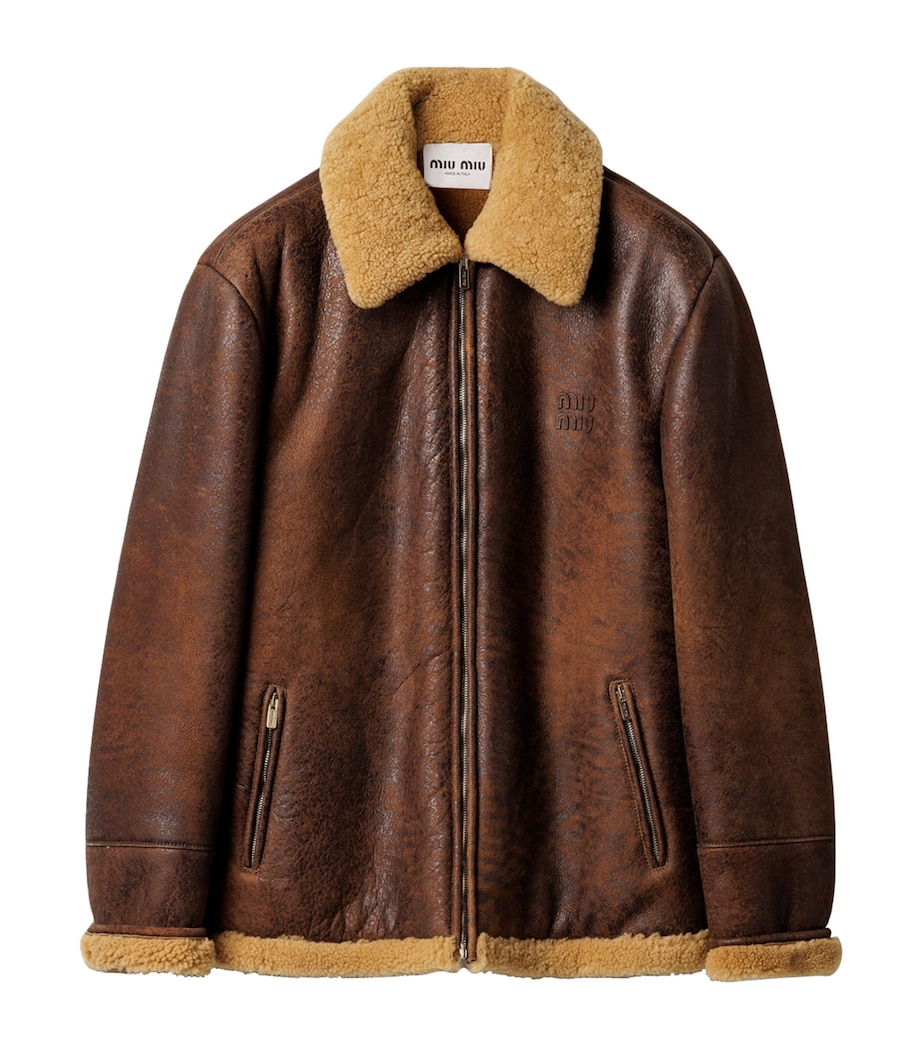 Waxed Leather Shearling-Trim Jacket F0003 Image 1