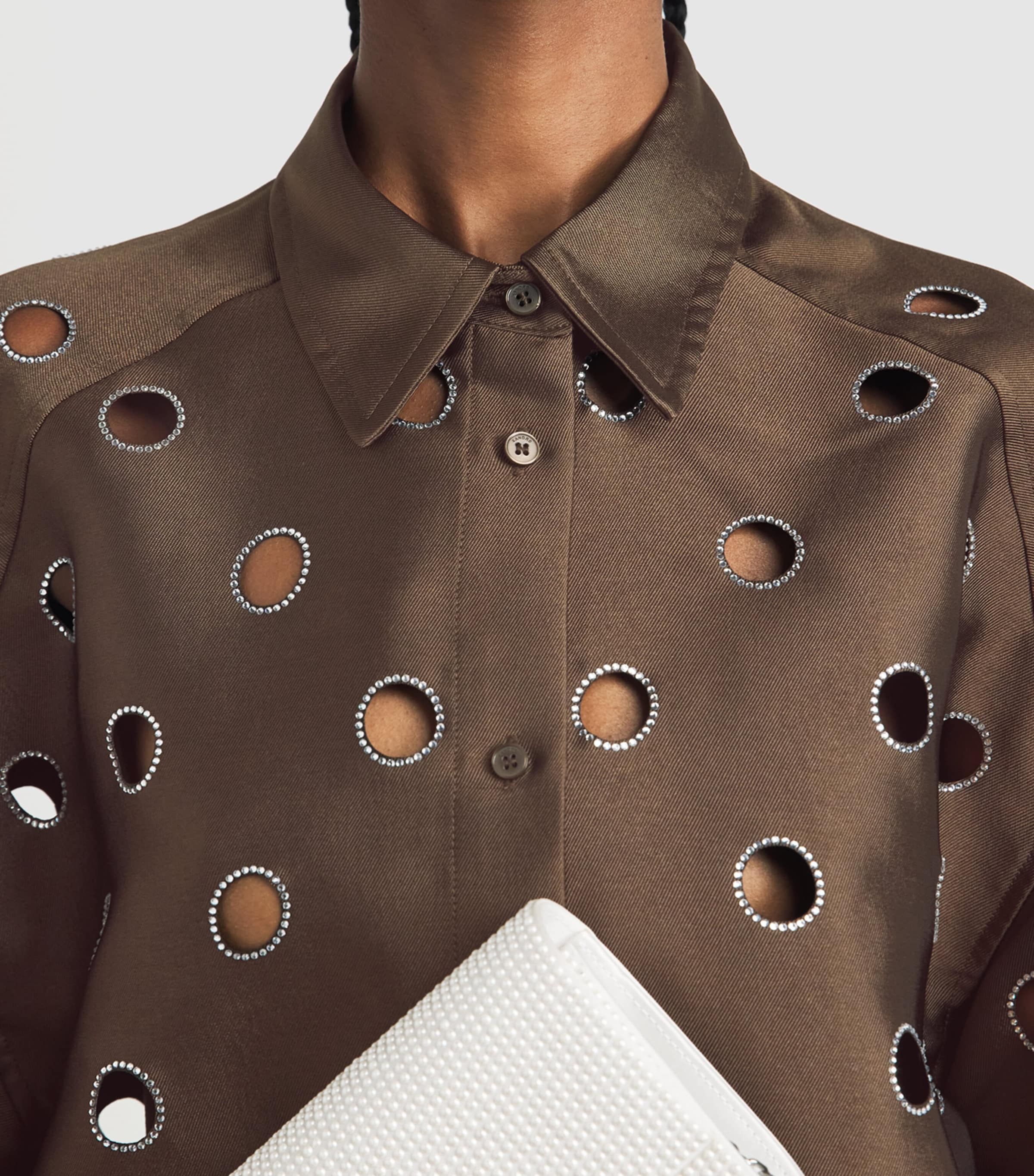 Sandro Paris Womens Rhinestone Cropped Shirt Brown Image 3