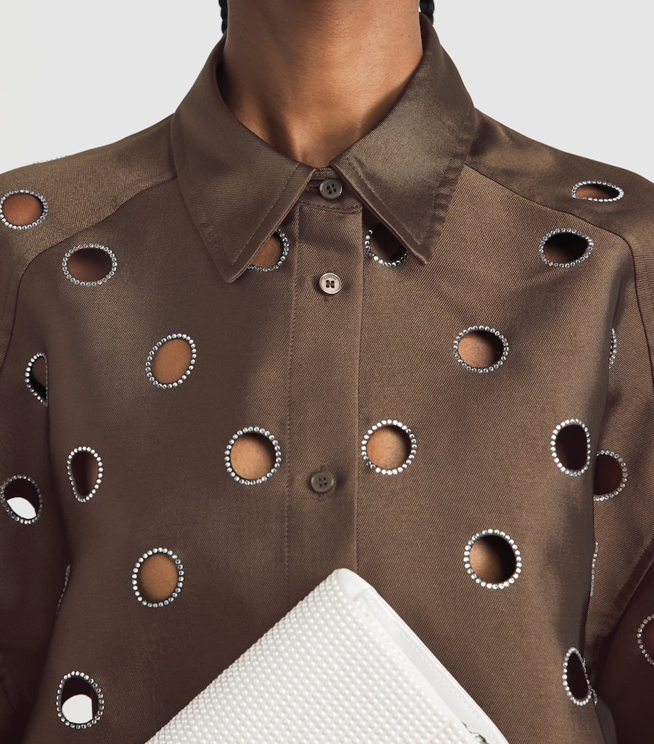 Sandro Paris Womens Rhinestone Cropped Shirt Brown Image 3