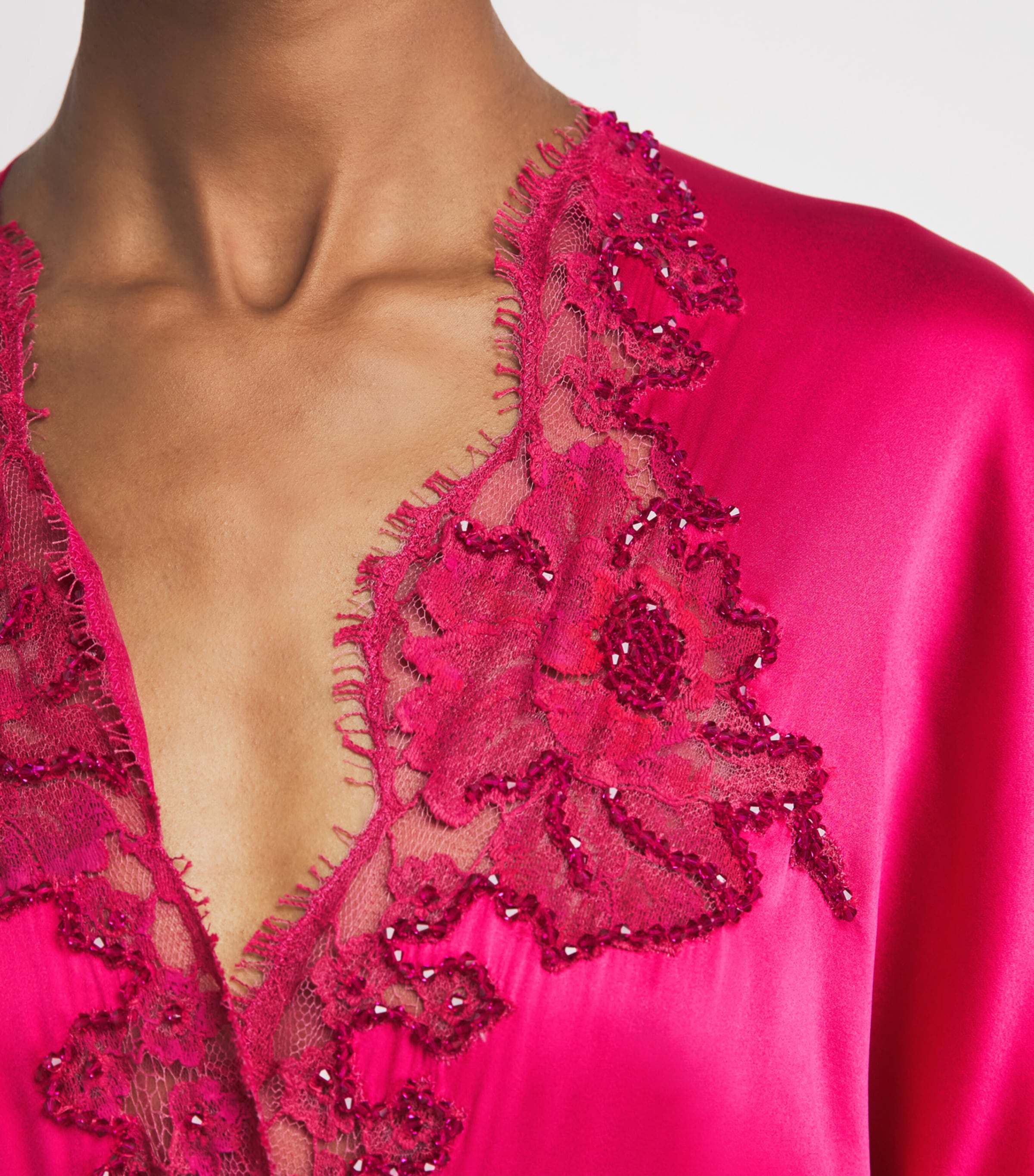 Rosamosario Womens Silk Embellished Robe Cherry Red Image 5