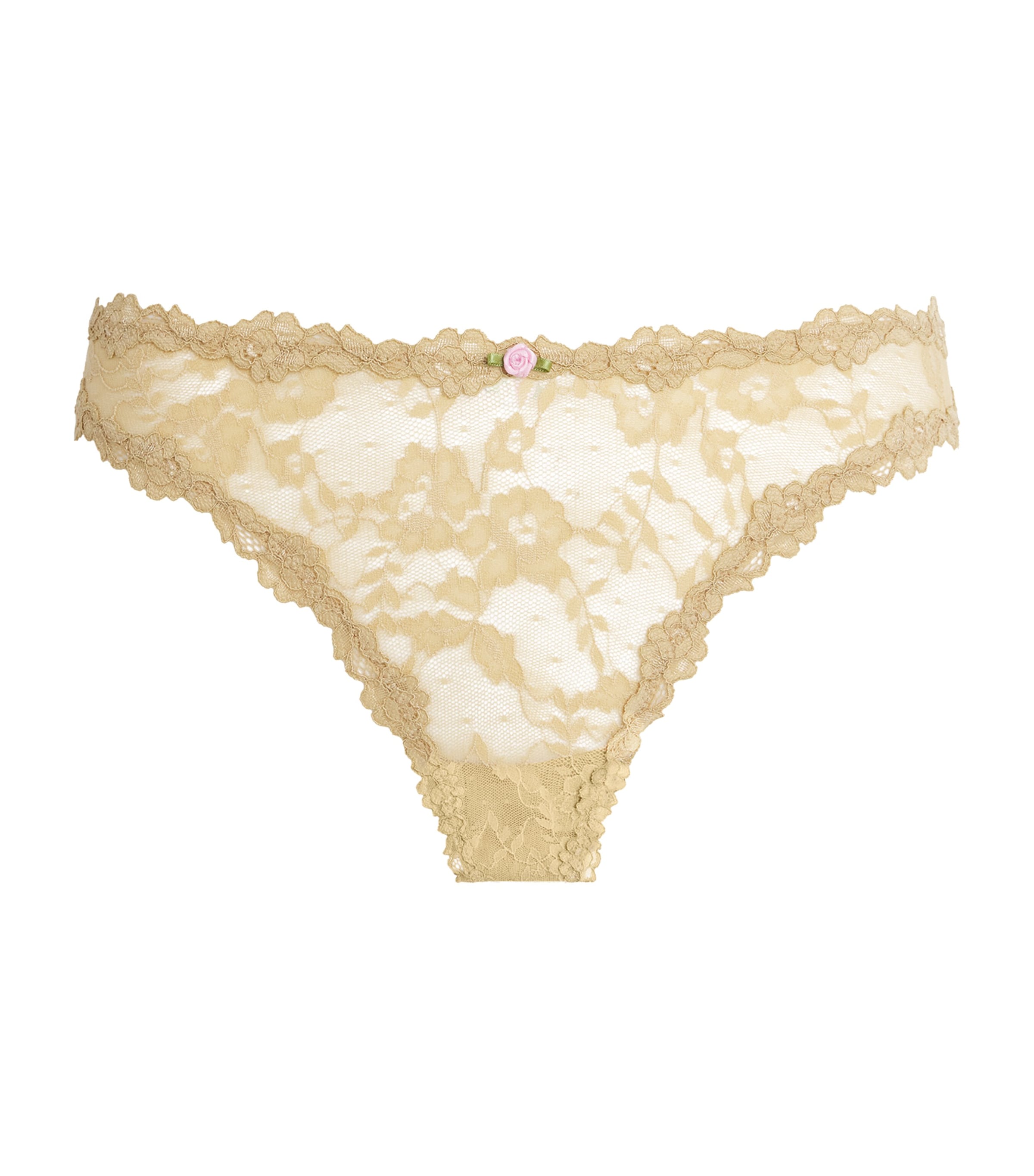 Skims Stretch-lace Dipped Thong In Nude