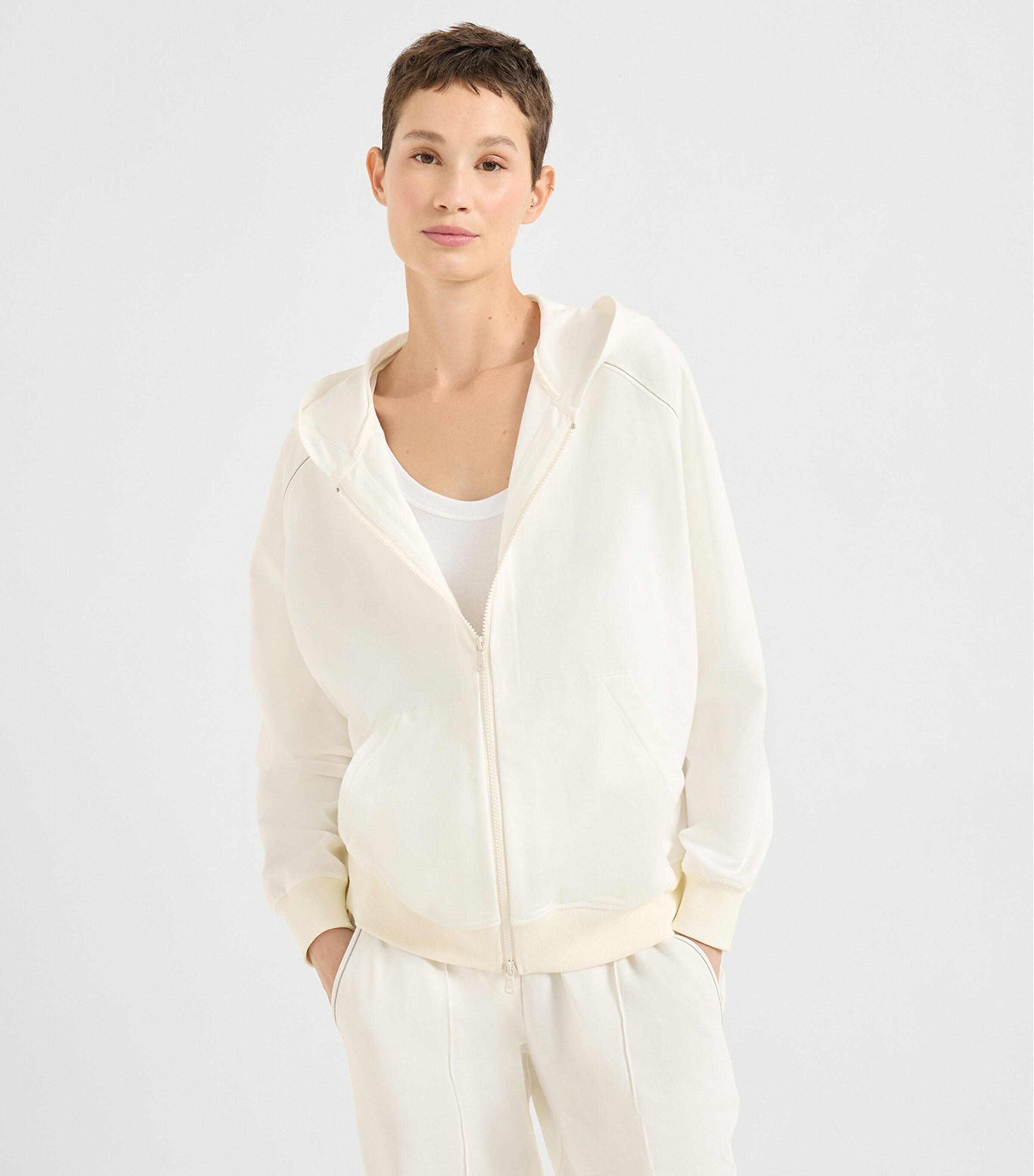 Brunello Cucinelli Womens Stretch-Cotton Zip-Up Hoodie Image 3