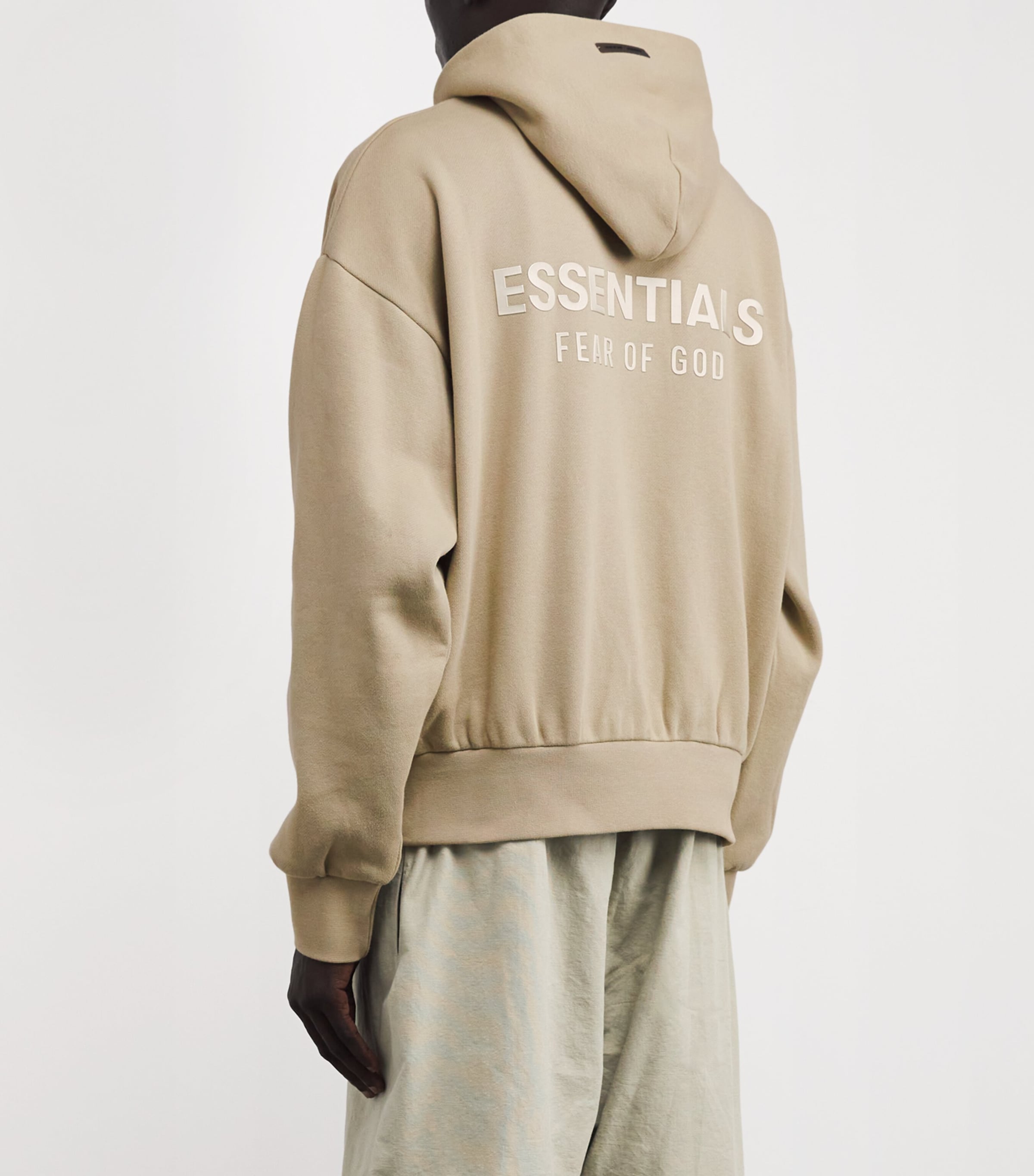 FEAR OF GOD ESSENTIALS Mens Cotton-Blend Logo Hoodie Abbey Stone Image 4
