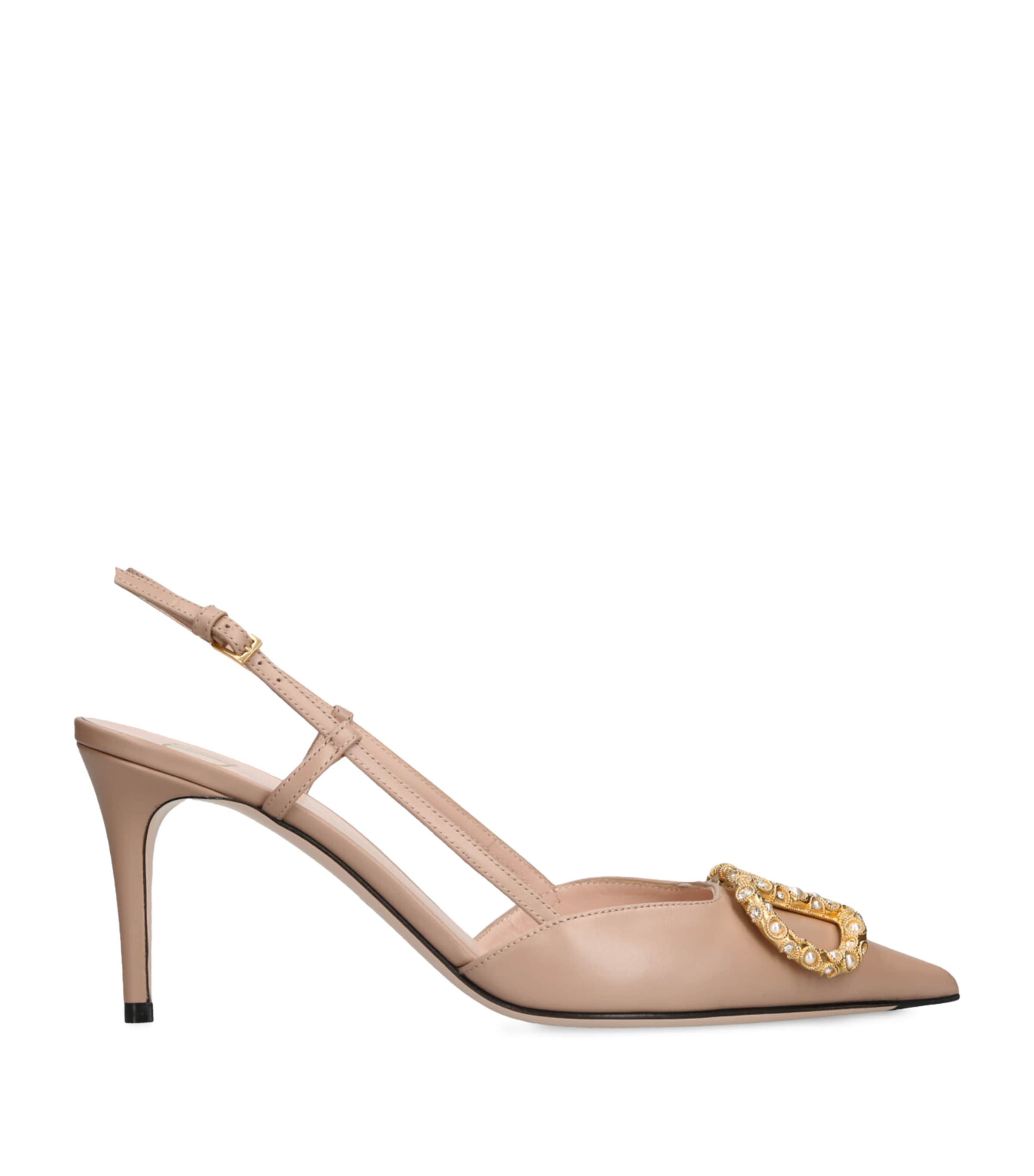 Valentino Garavani Vlogo Signature Slingback Calfskin Pump With Jewel Logo 80mm Woman Rose Cannelle In Pink