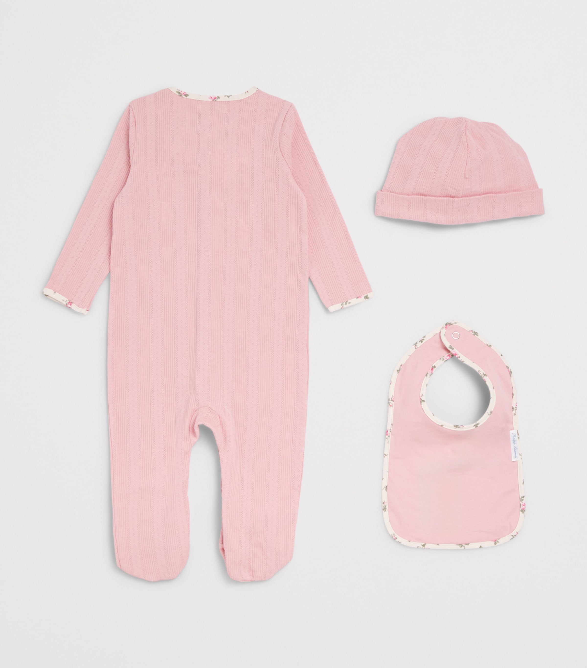 Ralph Lauren Kids Pointelle All-In-One, Hat and Bib Set (0-9 Months) Adirondack Rose Image 2