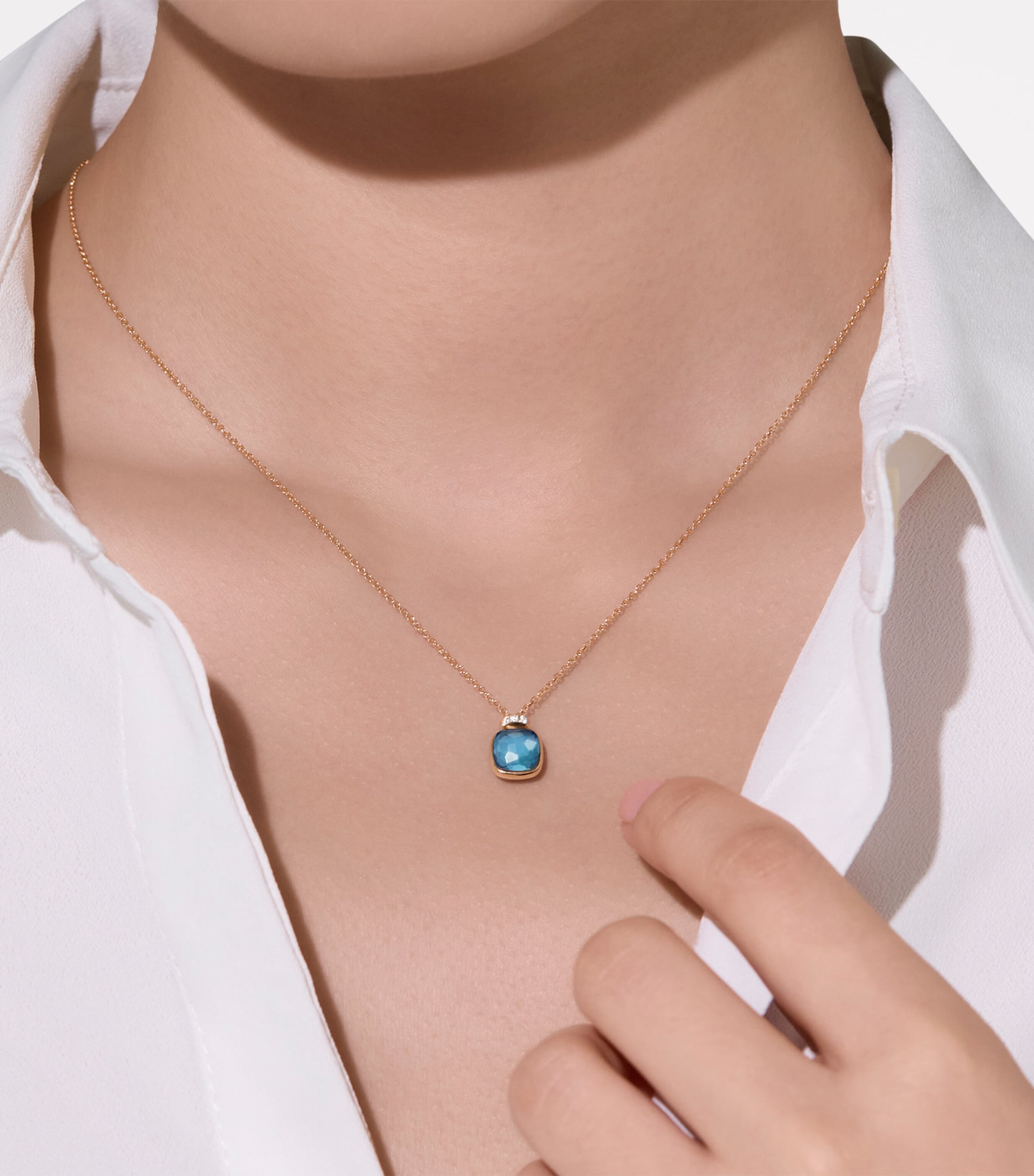 Mixed Gold, Blue Topaz and Diamond Nudo Necklace DB0TL Image 3